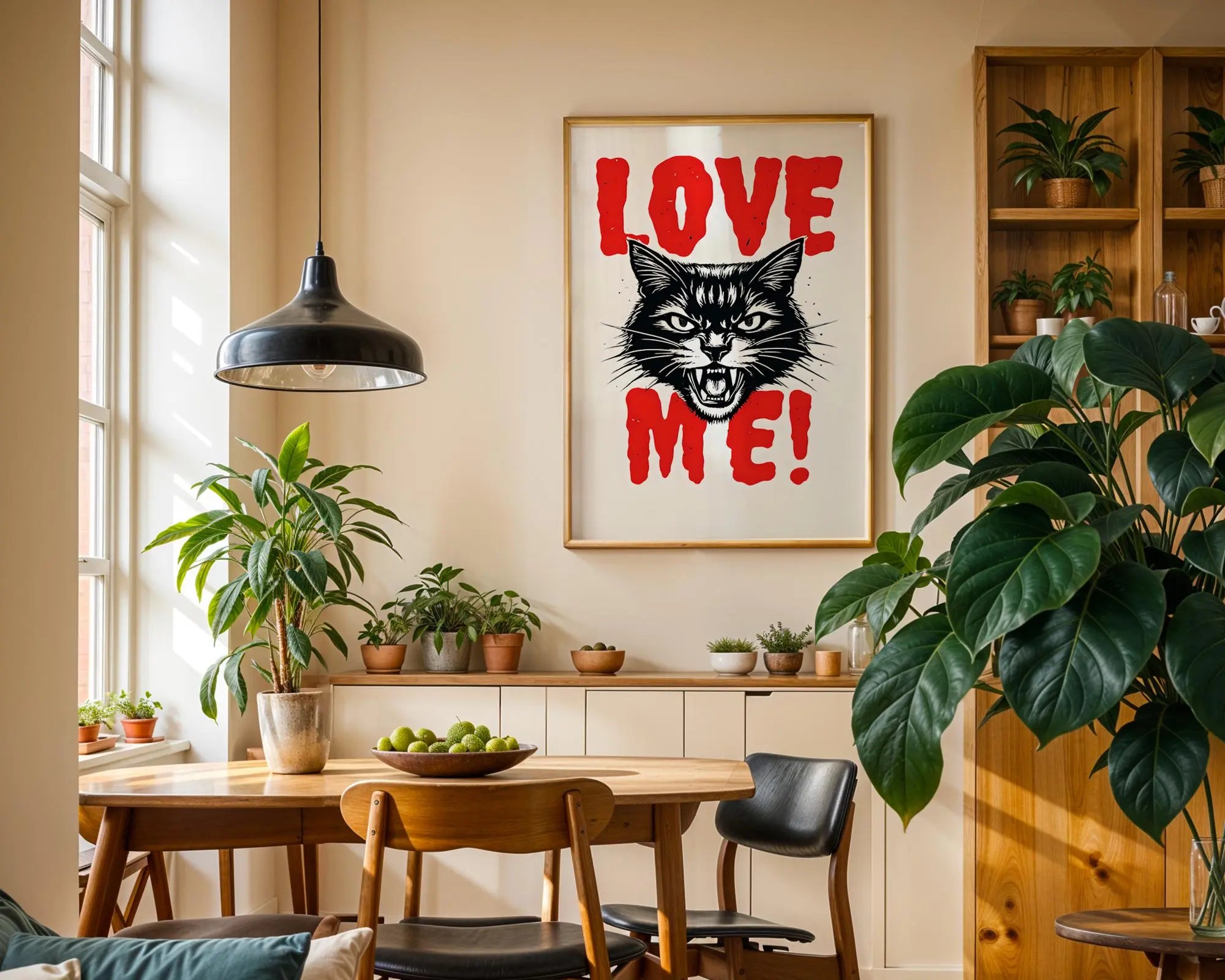 Positive Emotion | Love Me Cat Wall Art | Fierce Feline Illustration | Bold Funny Animal Poster wall art print, modern home decor, unframed artwork by Nomad & Nest