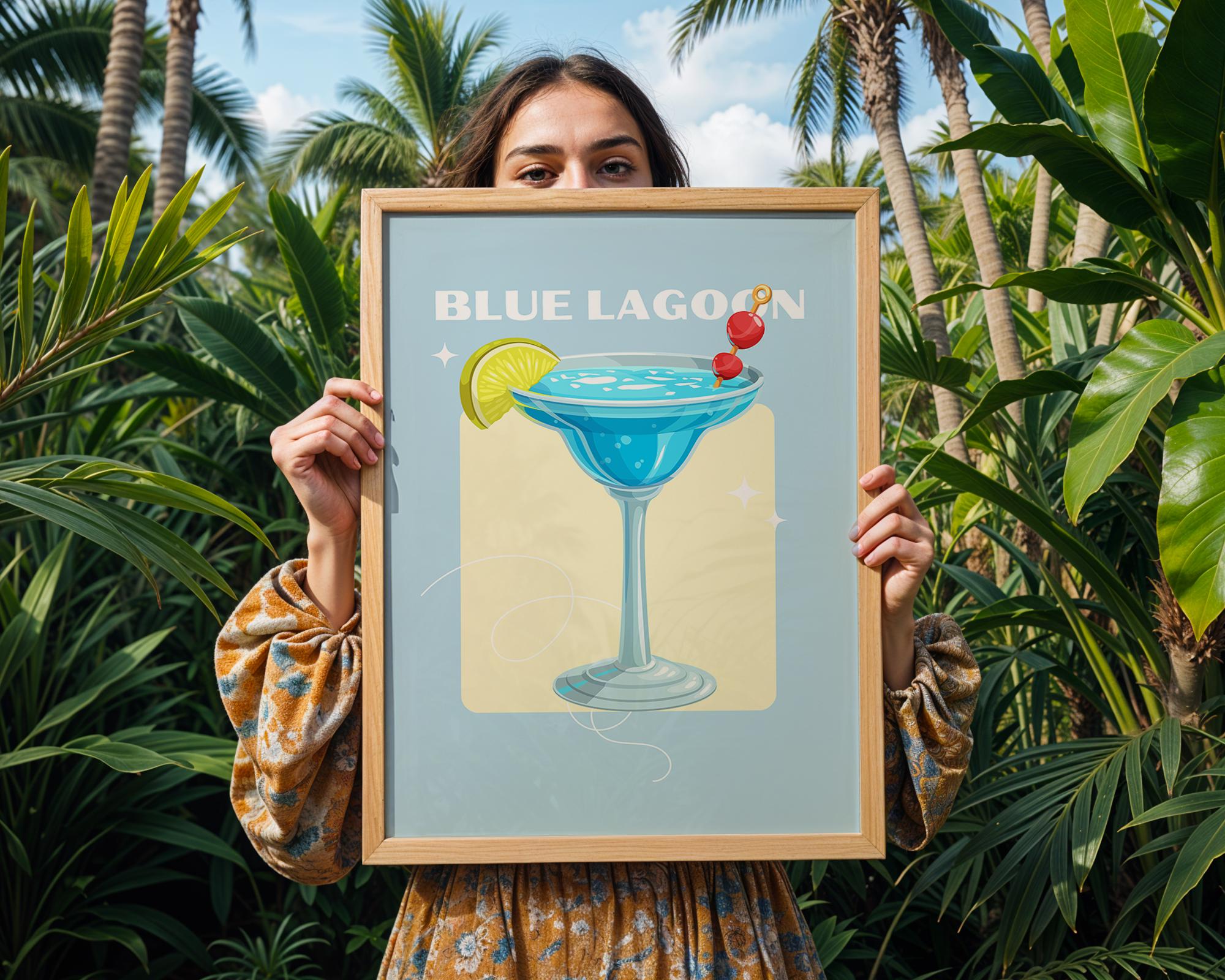 Blue Lagoon Cocktail Art Print | Tropical Bar Decor wall art print, modern home decor, unframed artwork by Nomad & Nest