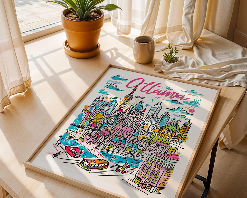 Ottawa Canada Cityscape Print | Colorful Travel Poster wall art print, modern home decor, unframed artwork by Nomad & Nest