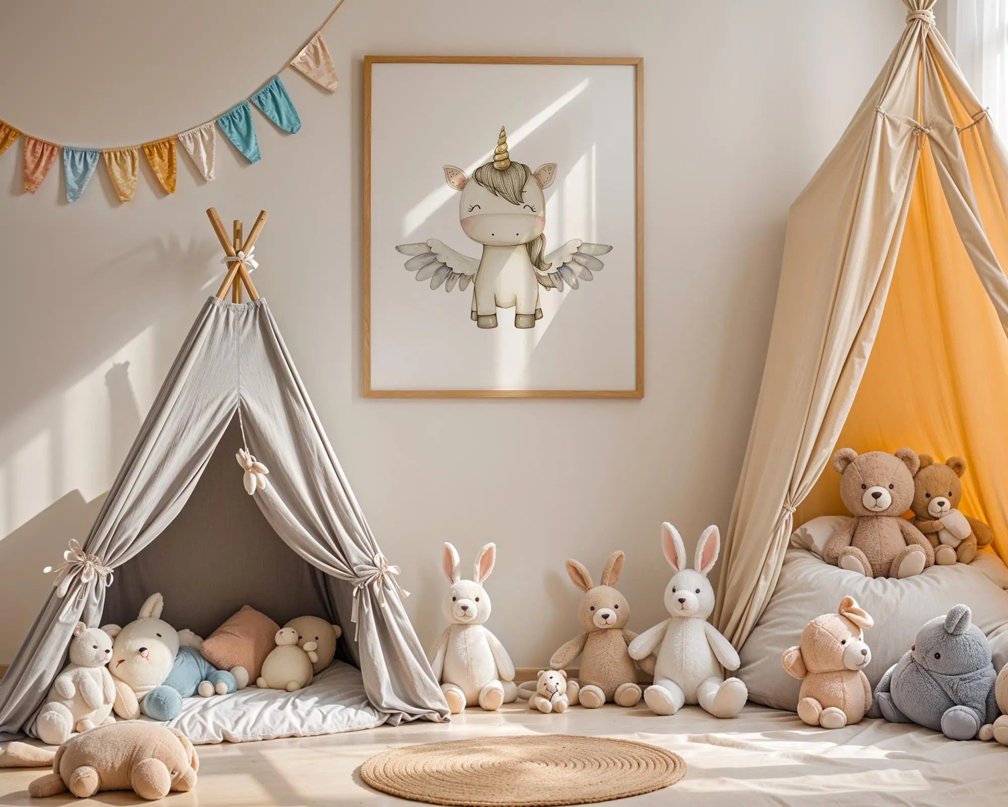 Playroom Ideas | Unicorn Nursery Wall Art | Magical Flying Horse Baby Print wall art print, modern home decor, unframed artwork by Nomad & Nest