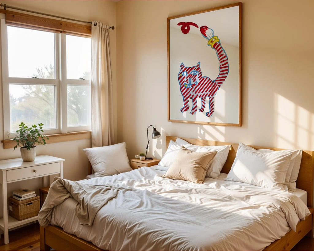Striped Cat Wall Art | Whimsical Nursery Decor wall art print, modern home decor, unframed artwork by Nomad & Nest