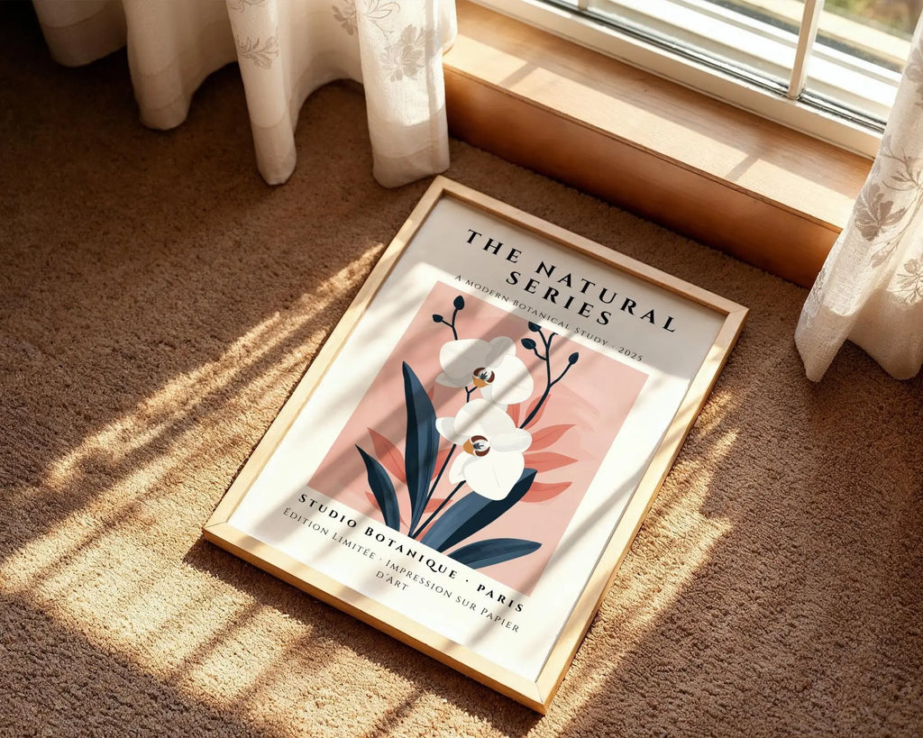 Blush Orchid Botanical Print | Modern Navy Leaves Wall Art wall art print, modern home decor, unframed artwork by Nomad & Nest