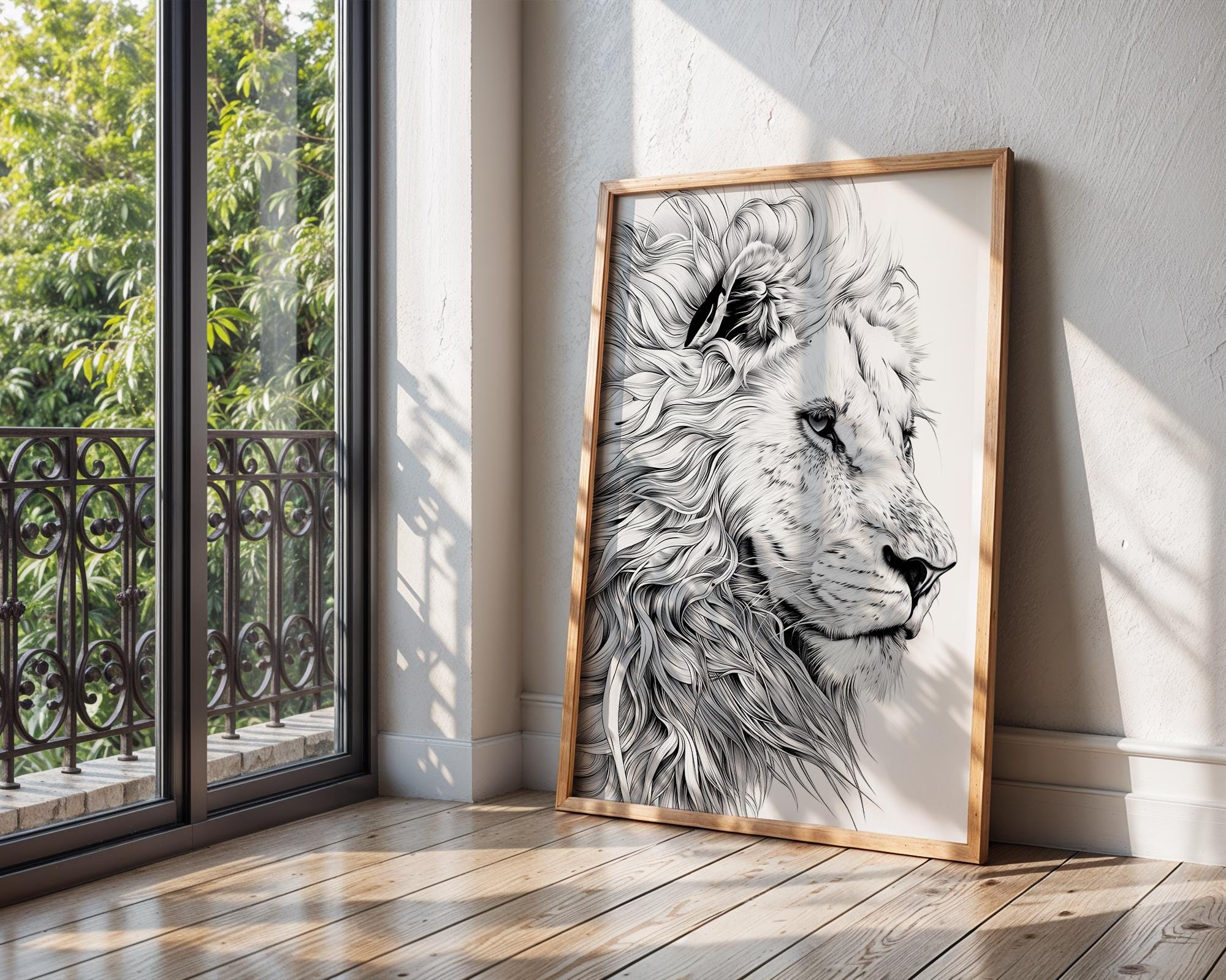 Lion Portrait Art Print | Black and White Safari Animal Illustration wall art print, modern home decor, unframed artwork by Nomad & Nest
