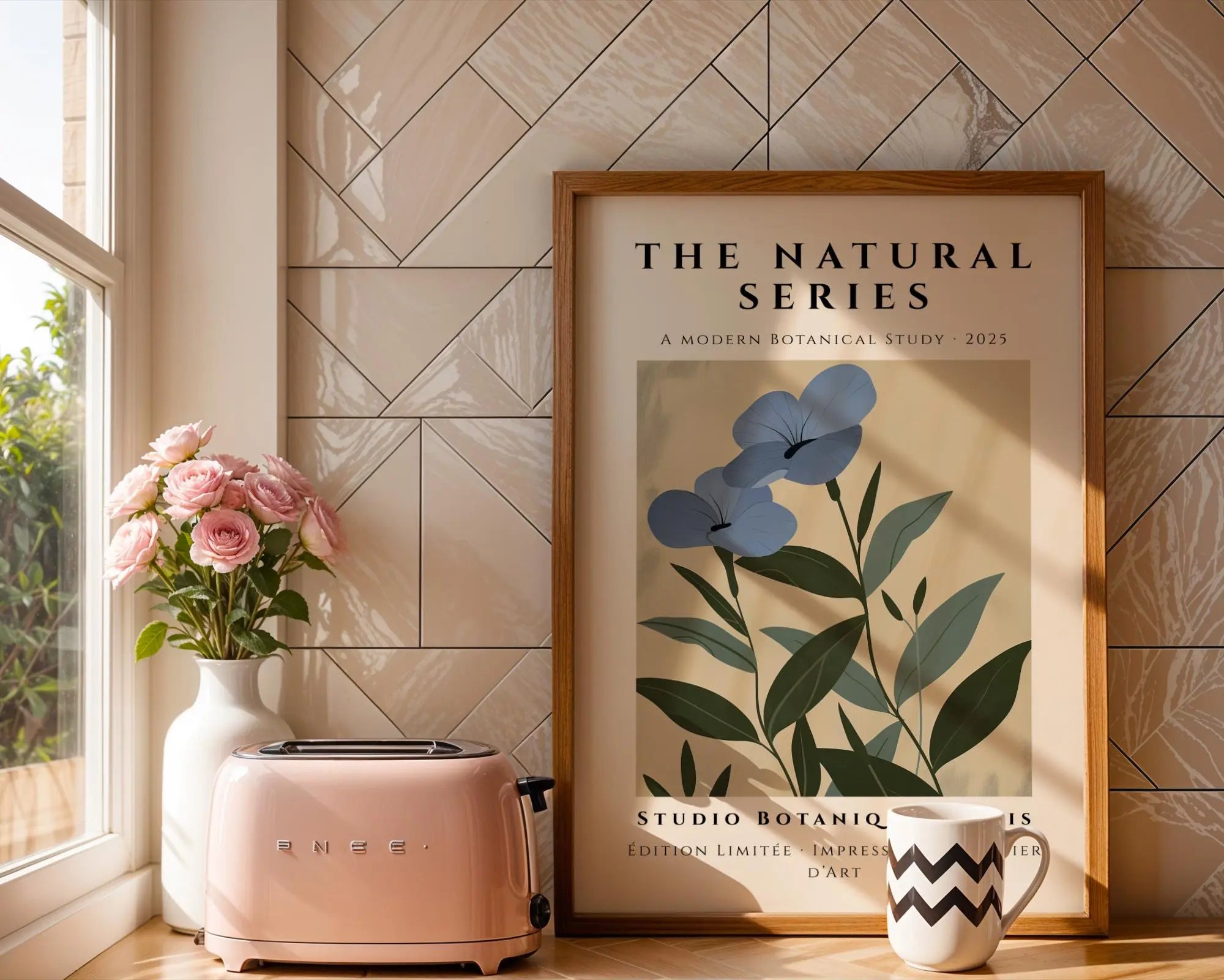 Blue Wildflower Print | Beige Botanical Wall Art wall art print, modern home decor, unframed artwork by Nomad & Nest