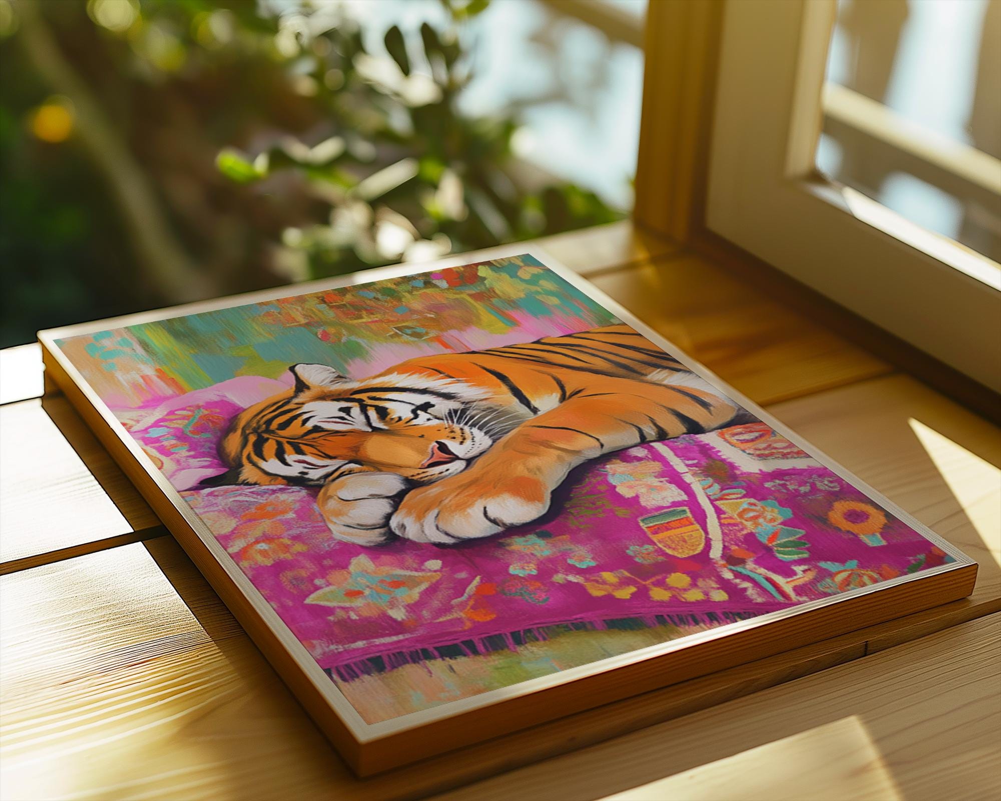 Sleeping Tiger Print | Bohemian Animal Wall Art wall art print, modern home decor, unframed artwork by Nomad & Nest