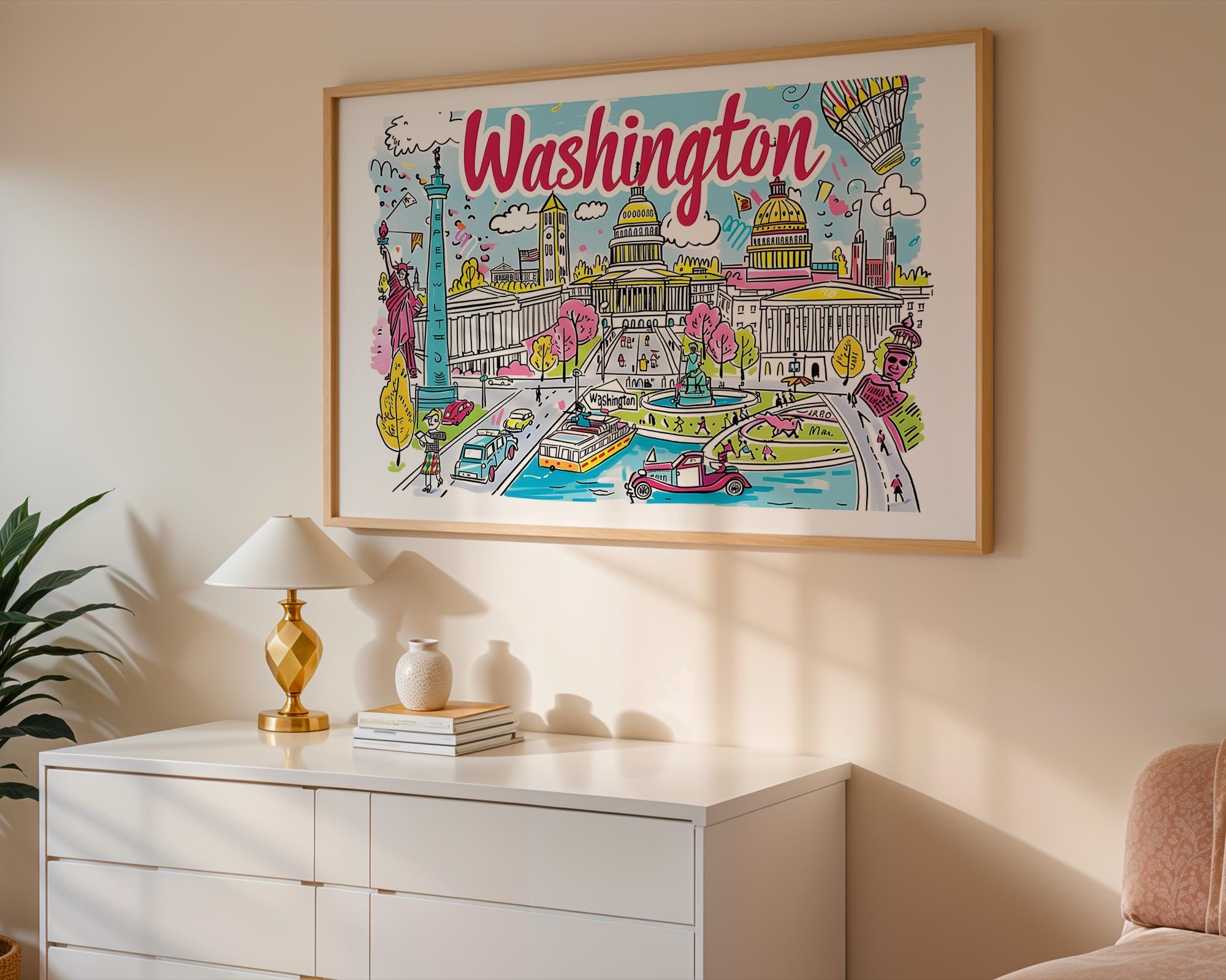 Washington D.C. Cityscape Poster | Colorful Travel Art Print wall art print, modern home decor, unframed artwork by Nomad & Nest