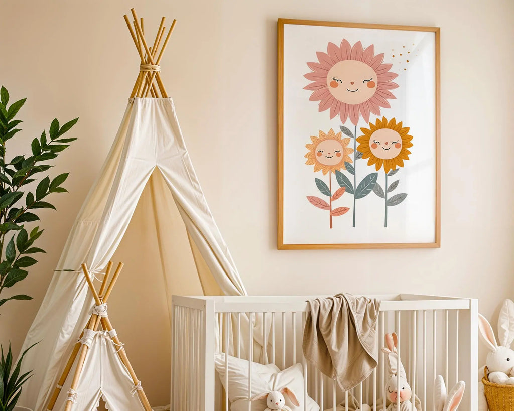 Playroom Ideas | Sunflower Friends Nursery Art | Boho Floral Wall Print wall art print, modern home decor, unframed artwork by Nomad & Nest