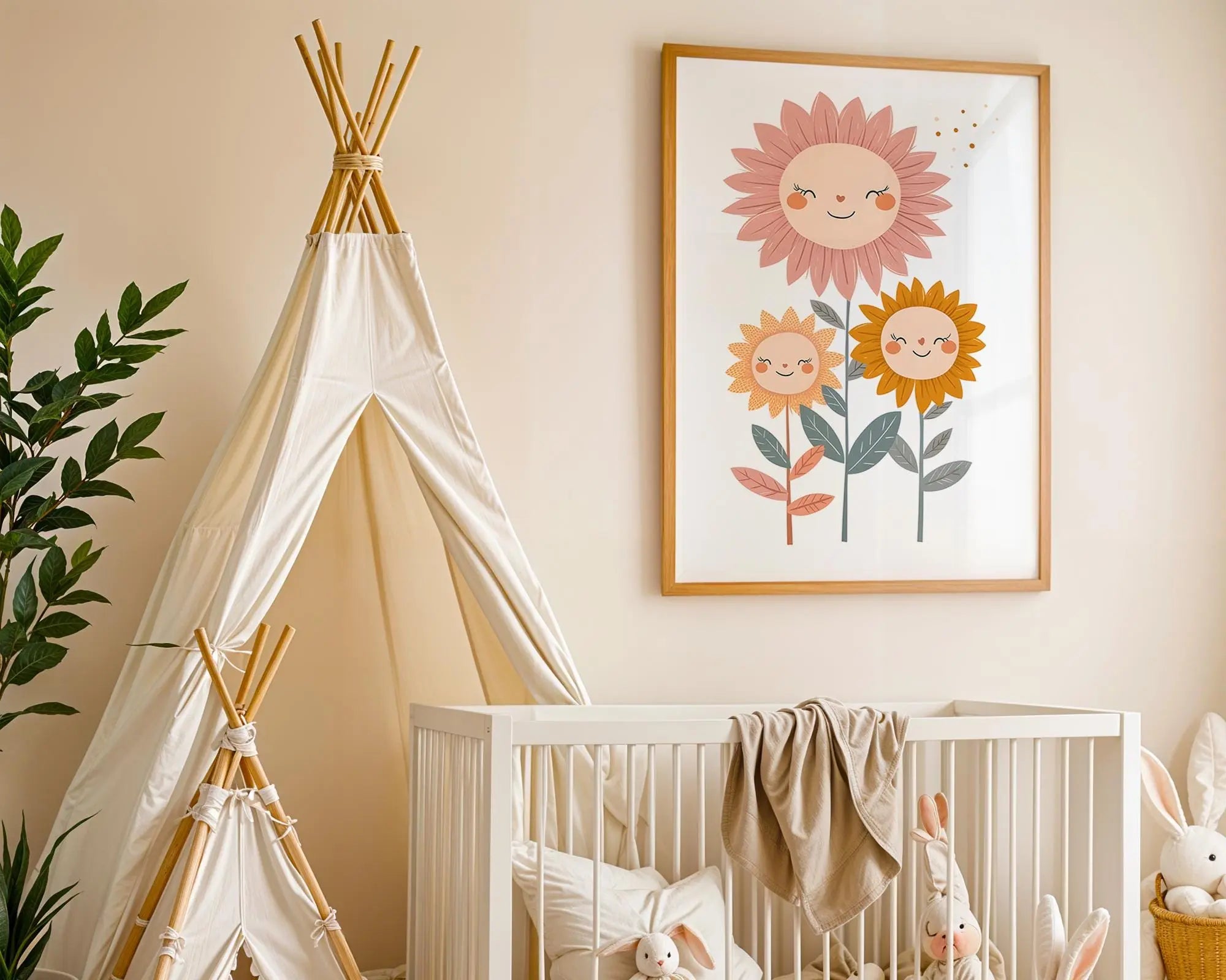 Playroom Ideas | Sunflower Friends Nursery Art | Boho Floral Wall Print wall art print, modern home decor, unframed artwork by Nomad & Nest