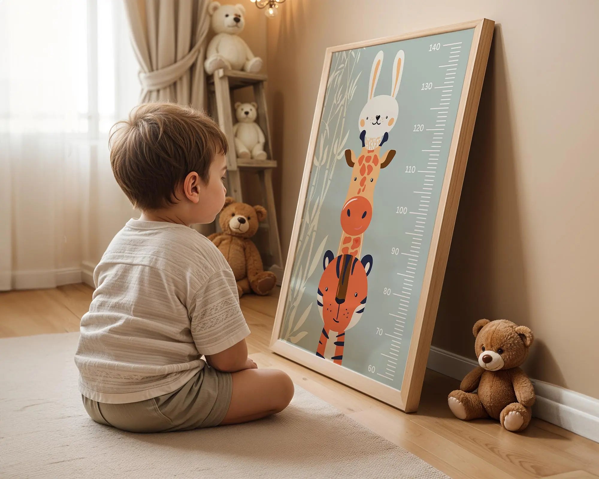 Playroom Ideas | Animal Height Chart Nursery Print | Giraffe Tiger Bunny wall art print, modern home decor, unframed artwork by Nomad & Nest