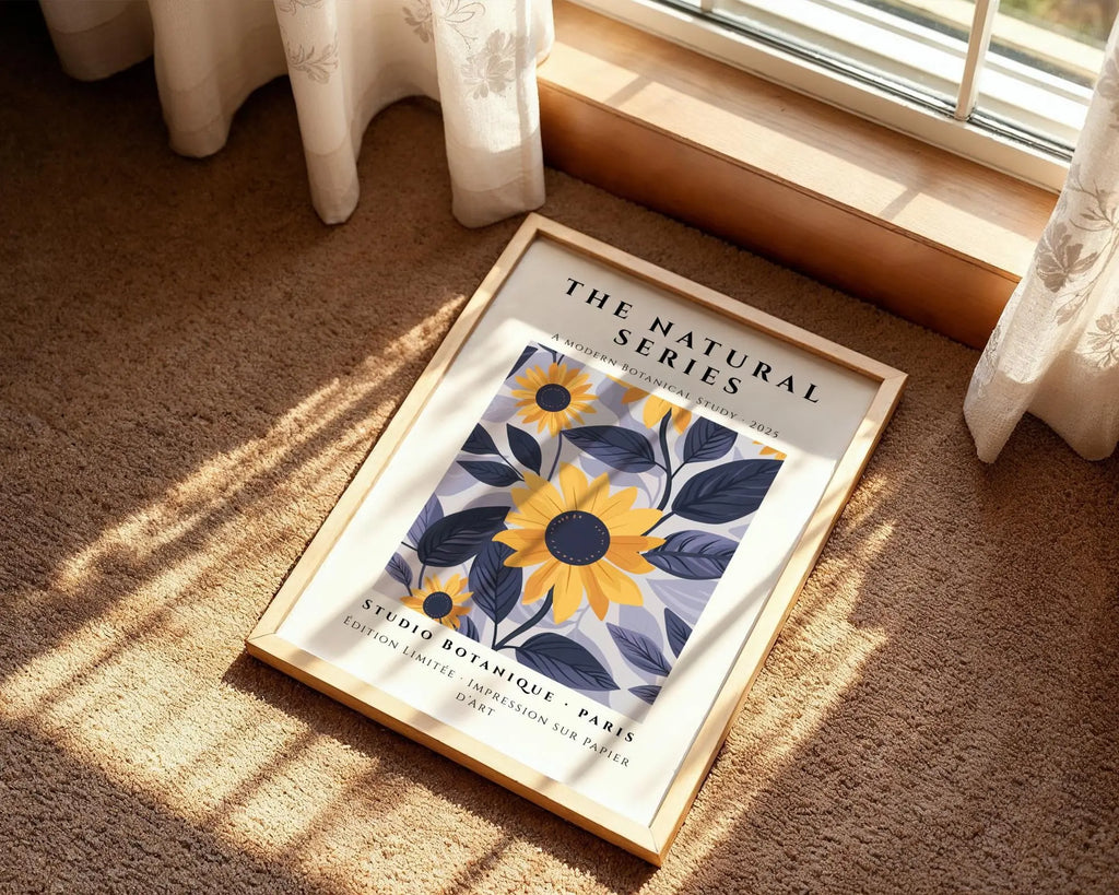 Sunflower Botanical Print • Modern Indigo Leaves Floral Art wall art print, modern home decor, unframed artwork by Nomad & Nest