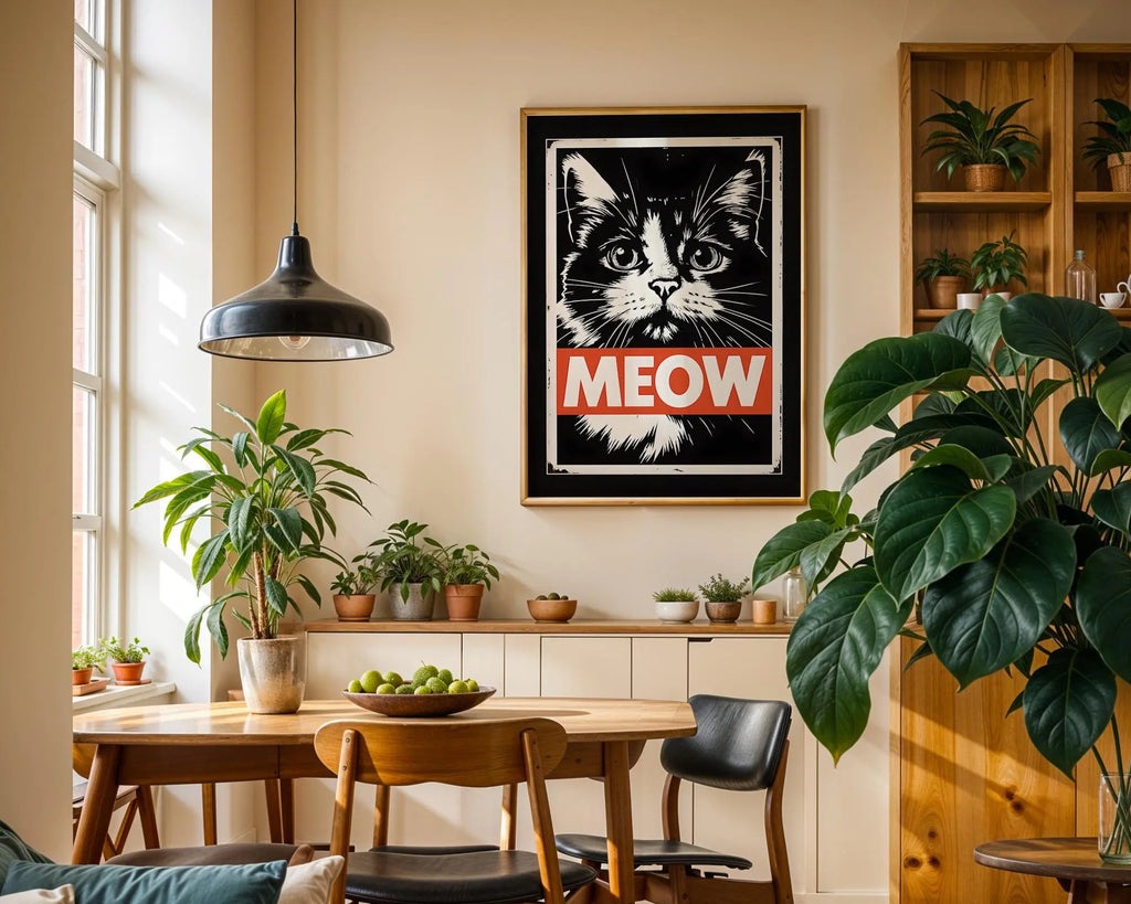 Meow Cat Art Print | Vintage Feline Poster, Black and White wall art print, modern home decor, unframed artwork by Nomad & Nest