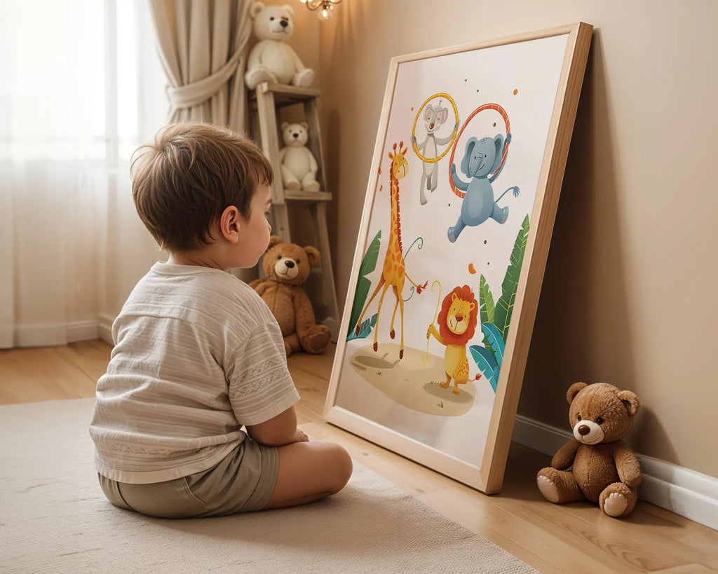 Playroom Ideas | Safari Animals Nursery Art | Jungle Play Scene Wall Print wall art print, modern home decor, unframed artwork by Nomad & Nest