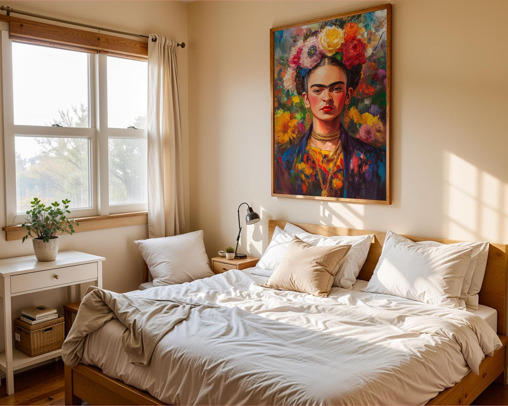 Frida Kahlo Portrait Print | Colourful Flower Crown, Eclectic Wall Art wall art print, modern home decor, unframed artwork by Nomad & Nest