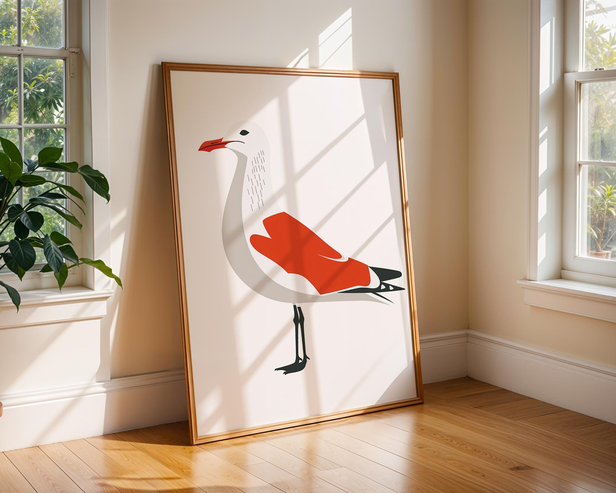 Red Seagull Art Print, Coastal Home Decor, Modern Sea Bird Illustration wall art print, modern home decor, unframed artwork by Nomad & Nest