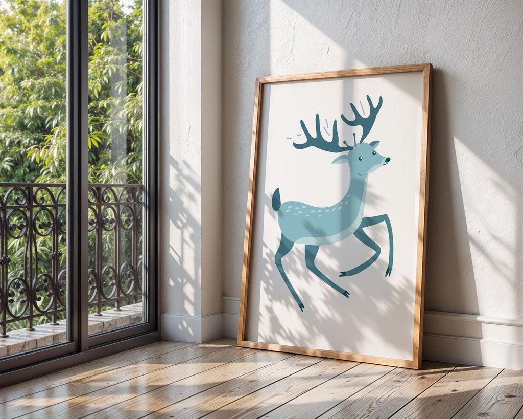 Blue Deer Fawn Print, Whimsical Nursery Art, Modern Woodland Decor wall art print, modern home decor, unframed artwork by Nomad & Nest