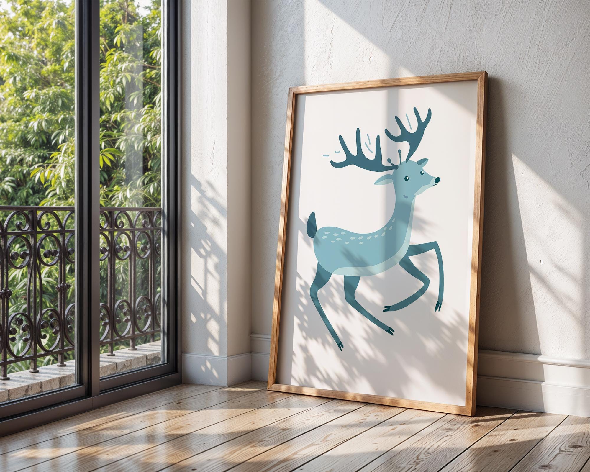 Blue Deer Fawn Print, Whimsical Nursery Art, Modern Woodland Decor wall art print, modern home decor, unframed artwork by Nomad & Nest