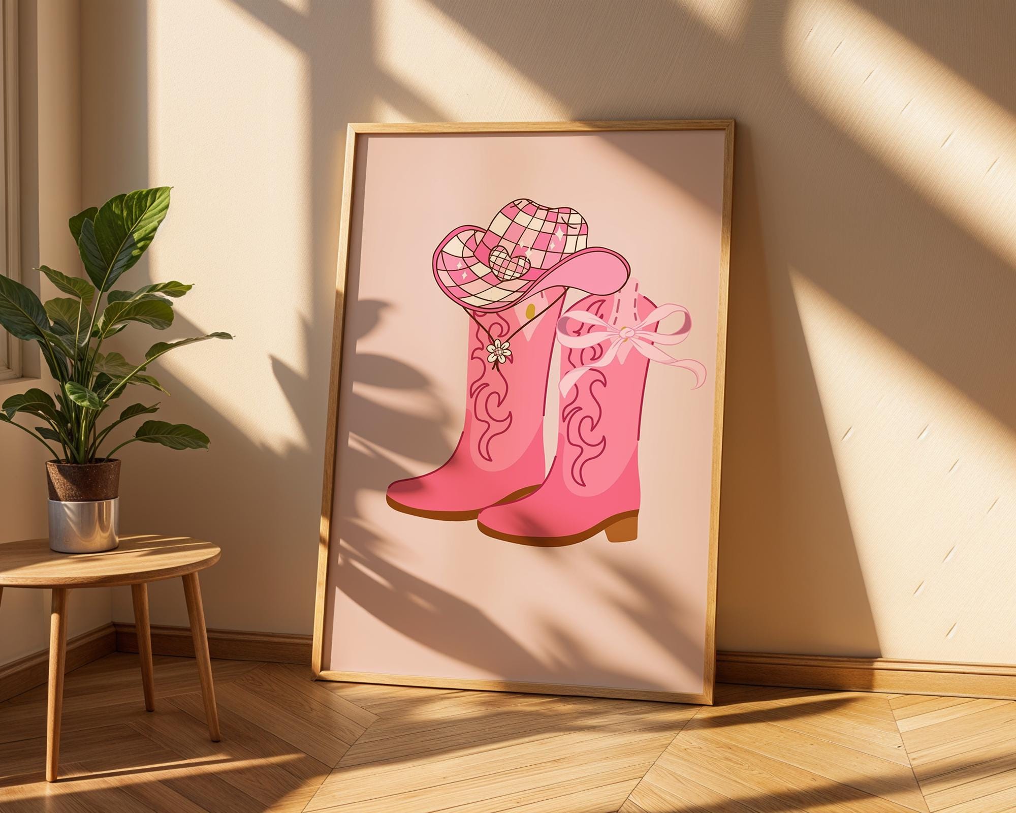 Pink Cowgirl Boots Art Print | Barbiecore Western Poster wall art print, modern home decor, unframed artwork by Nomad & Nest