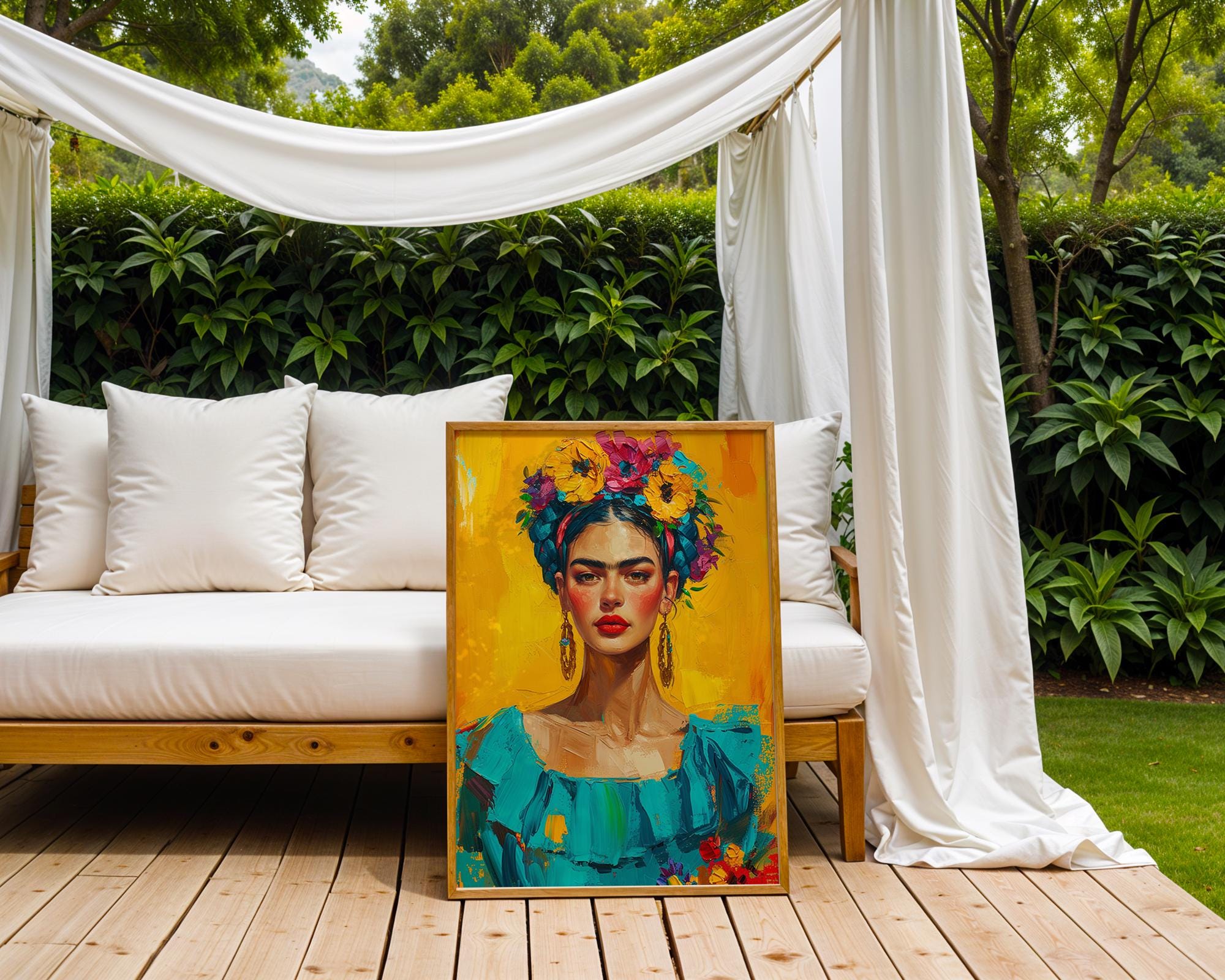 Colourful Prints | Frida Kahlo Art Print |  Floral Portrait, Boho Decor wall art print, modern home decor, unframed artwork by Nomad & Nest