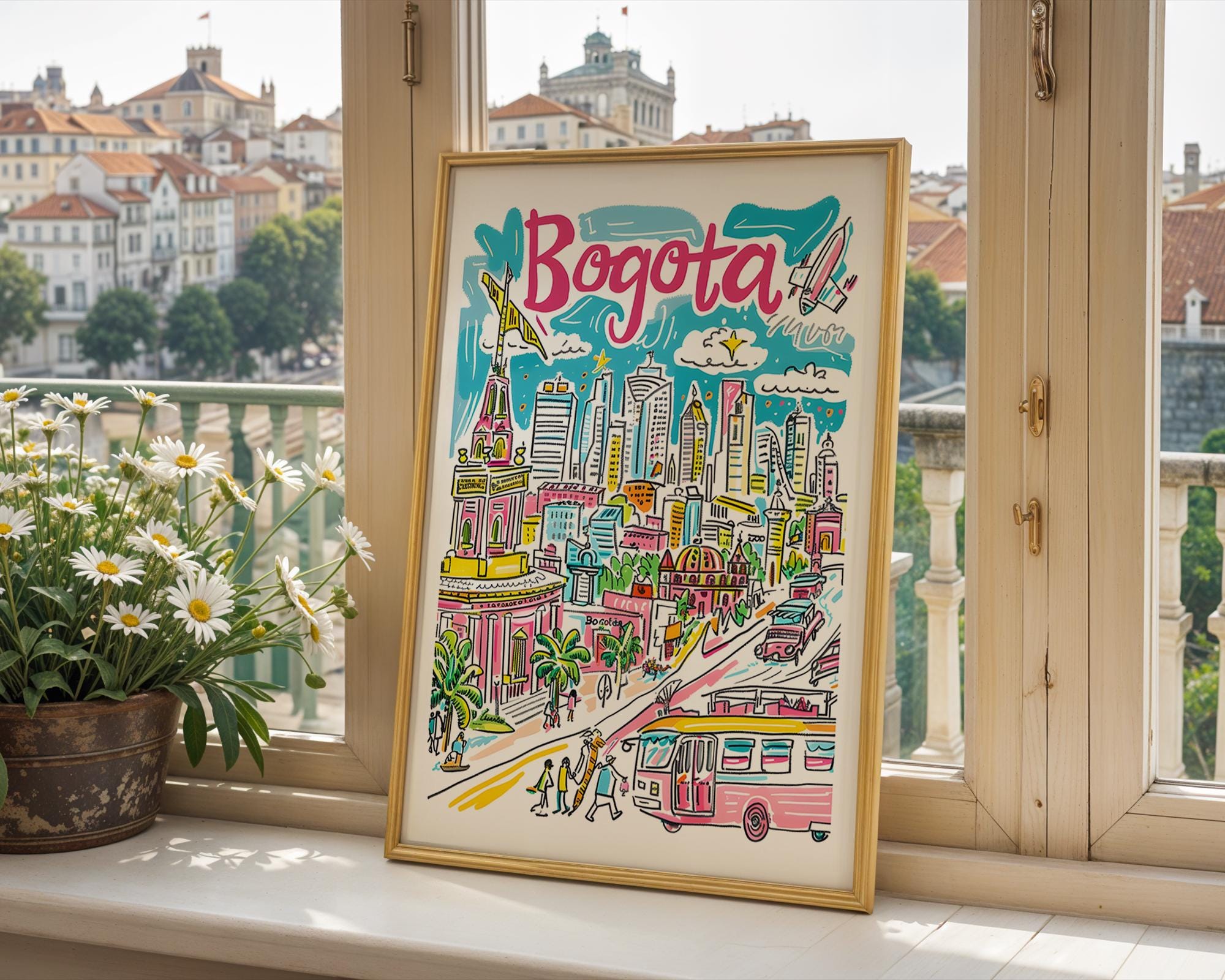 Bogotá Colombia Cityscape Poster | Vibrant Travel Wall Art wall art print, modern home decor, unframed artwork by Nomad & Nest