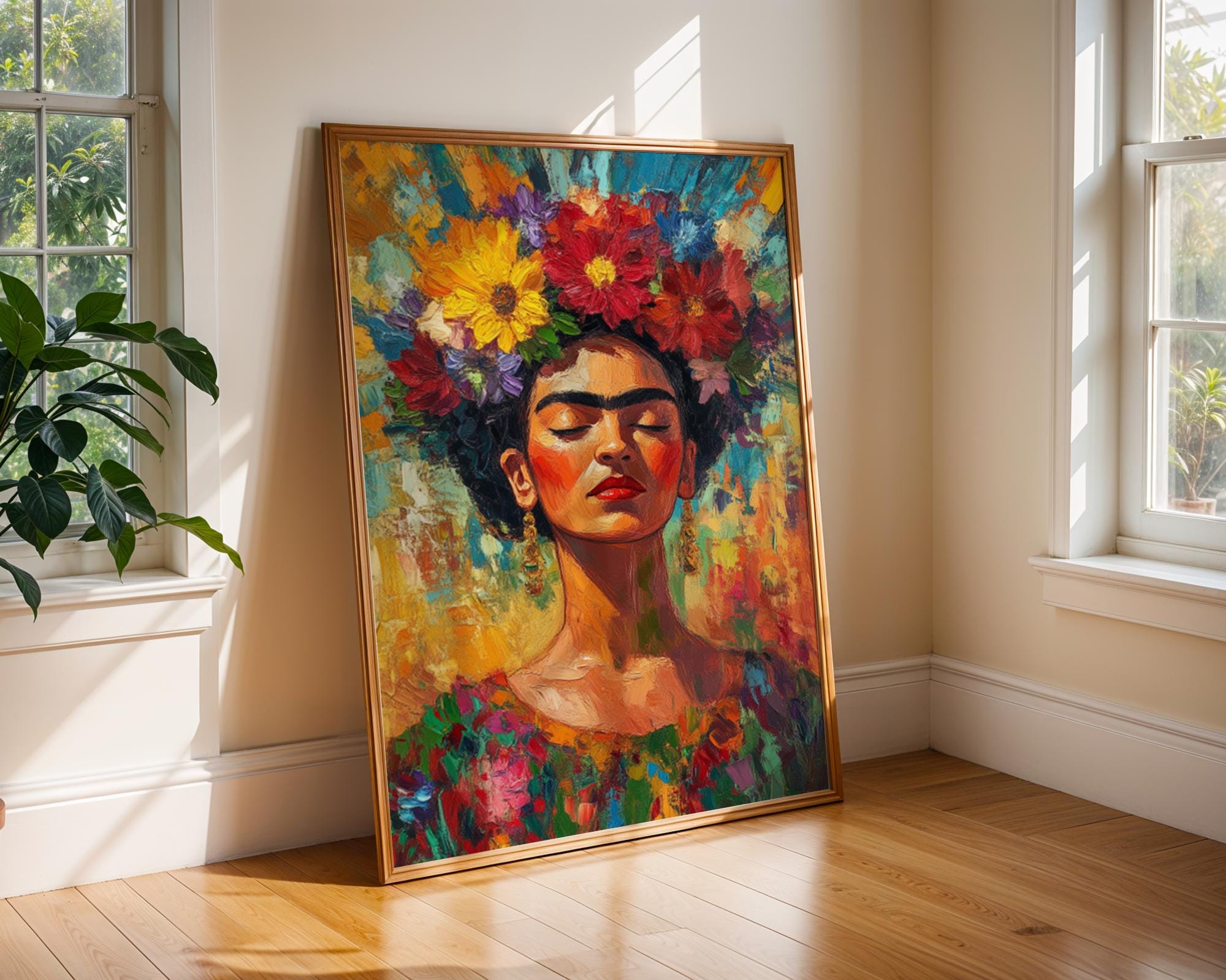Frida Kahlo Floral Portrait Print | Vibrant Impressionist Wall Art wall art print, modern home decor, unframed artwork by Nomad & Nest