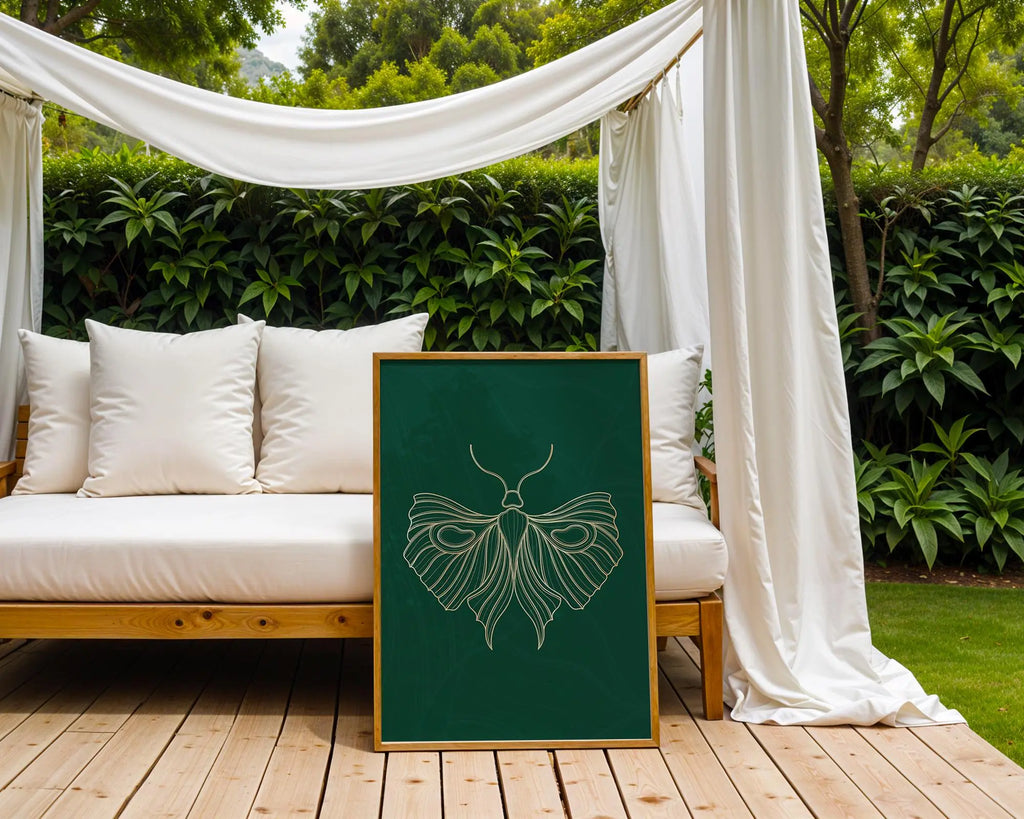 Gold Moth Line Art Print | Modern Green Insect Illustration wall art print, modern home decor, unframed artwork by Nomad & Nest