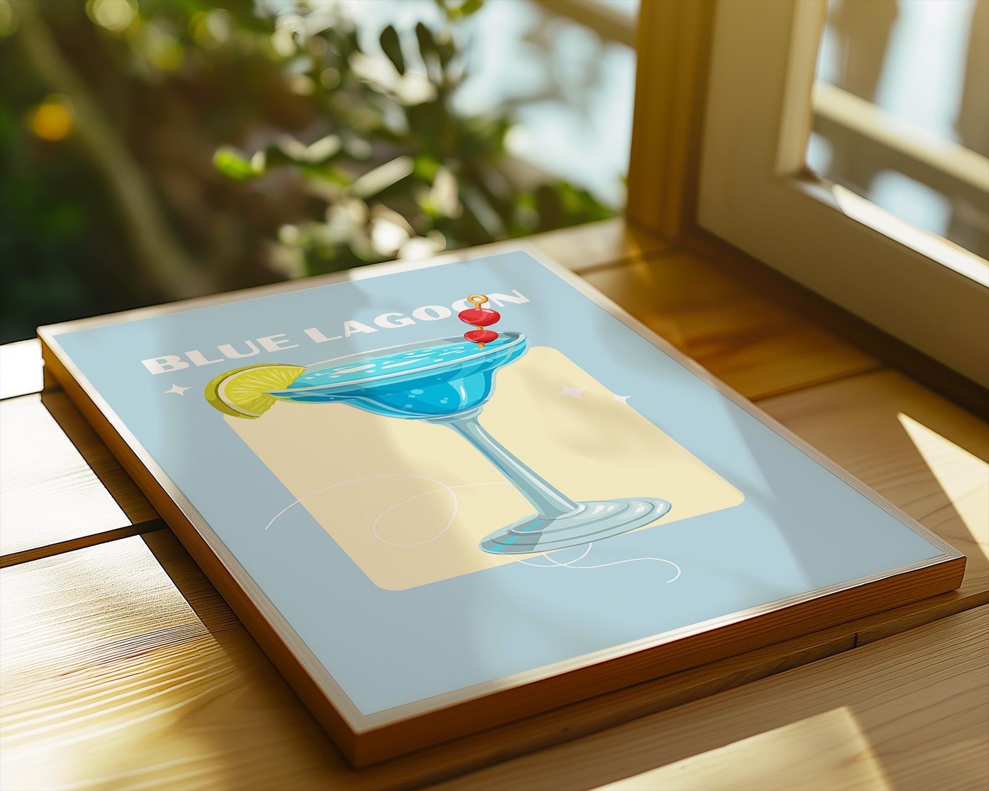 Blue Lagoon Cocktail Art Print | Tropical Bar Decor wall art print, modern home decor, unframed artwork by Nomad & Nest