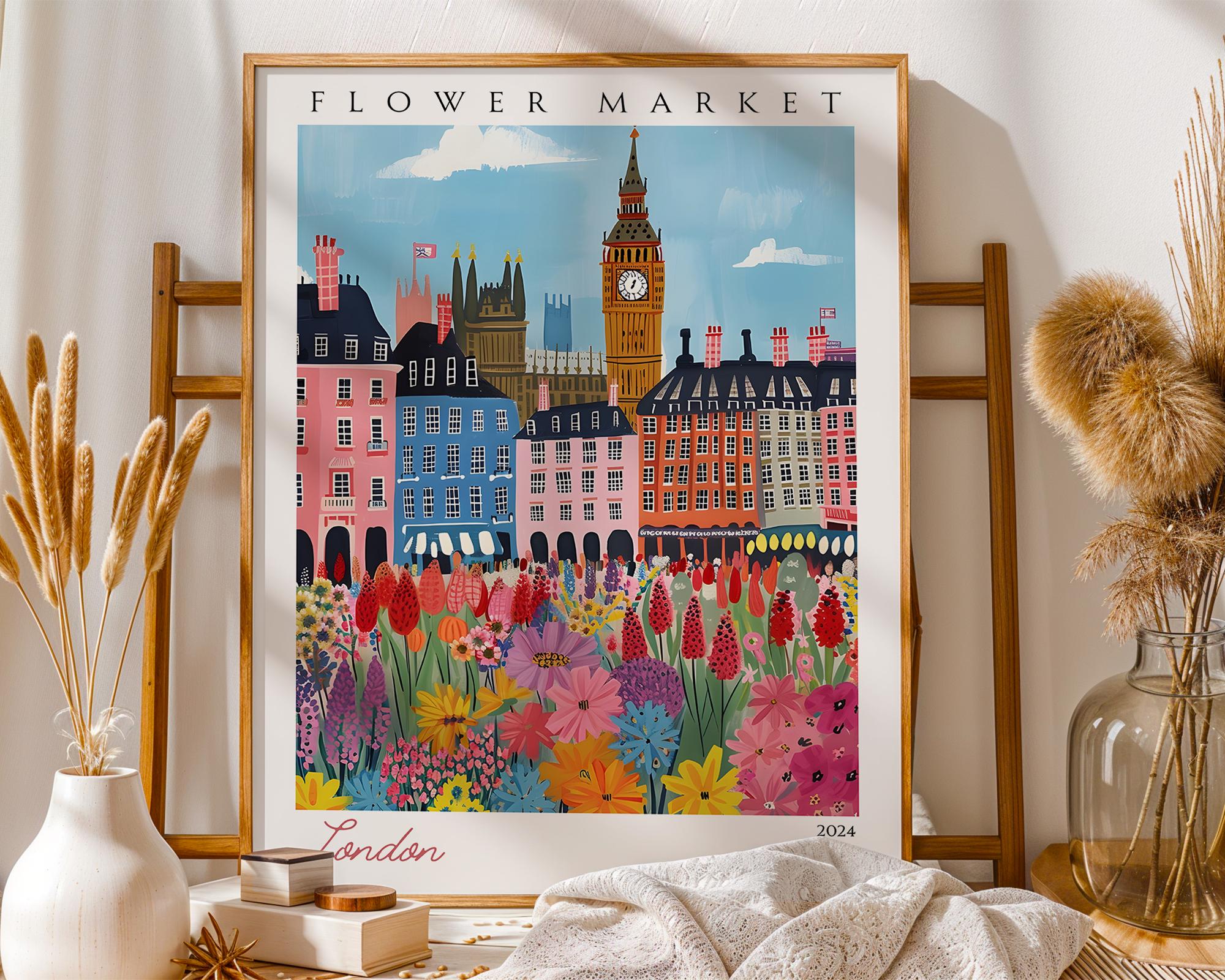 London Flower Market Print | Big Ben Travel Poster, Botanical Wall Art wall art print, modern home decor, unframed artwork by Nomad & Nest