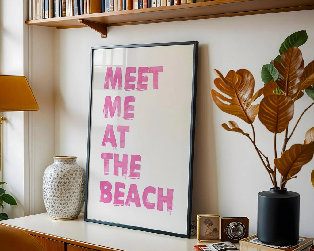 Meet Me At The Beach Print | Pink Summer Coastal Wall Art wall art print, modern home decor, unframed artwork by Nomad & Nest