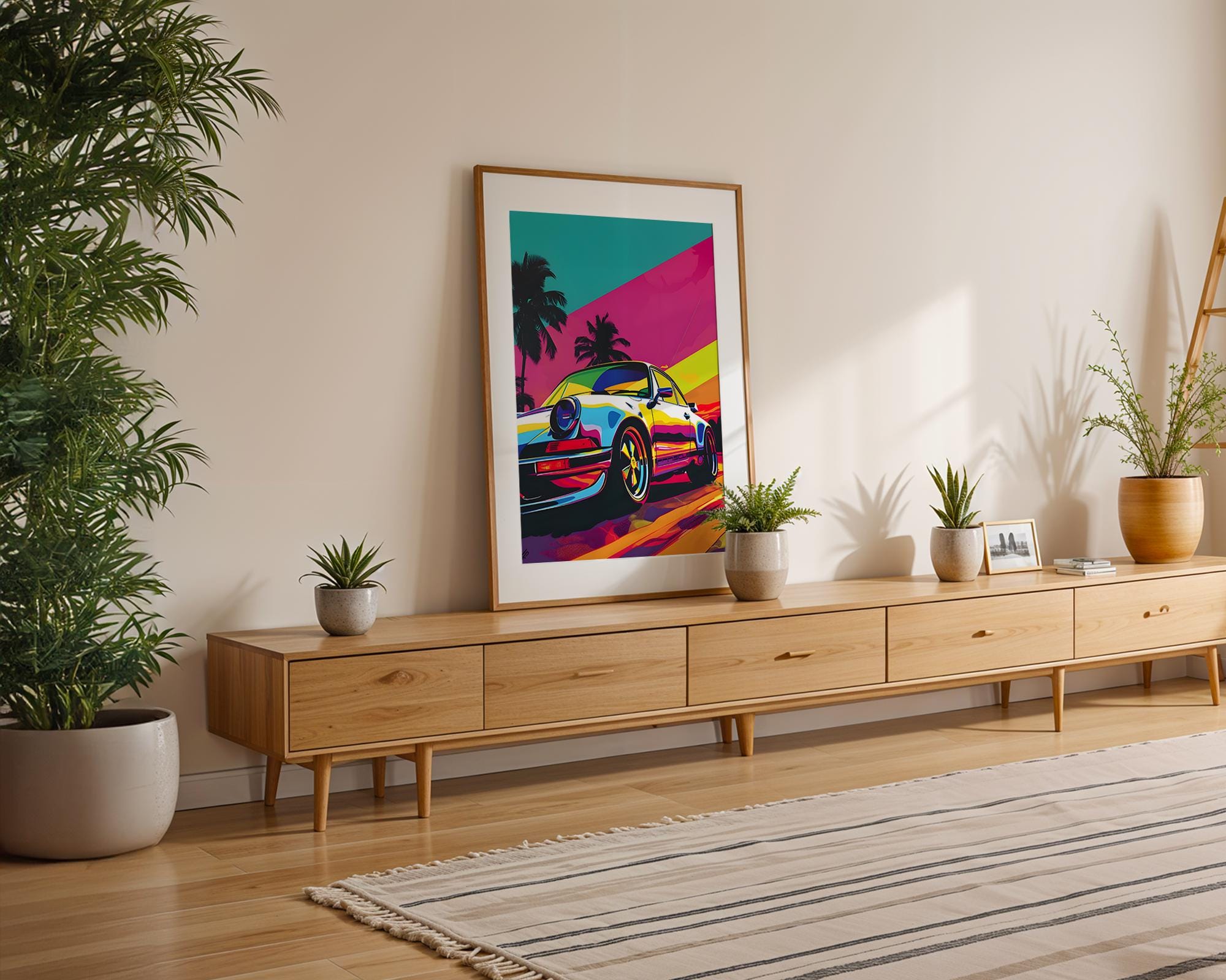 Modern Pop Art | Retro Porsche 911  Print | Tropical Sunset Coastal wall art print, modern home decor, unframed artwork by Nomad & Nest