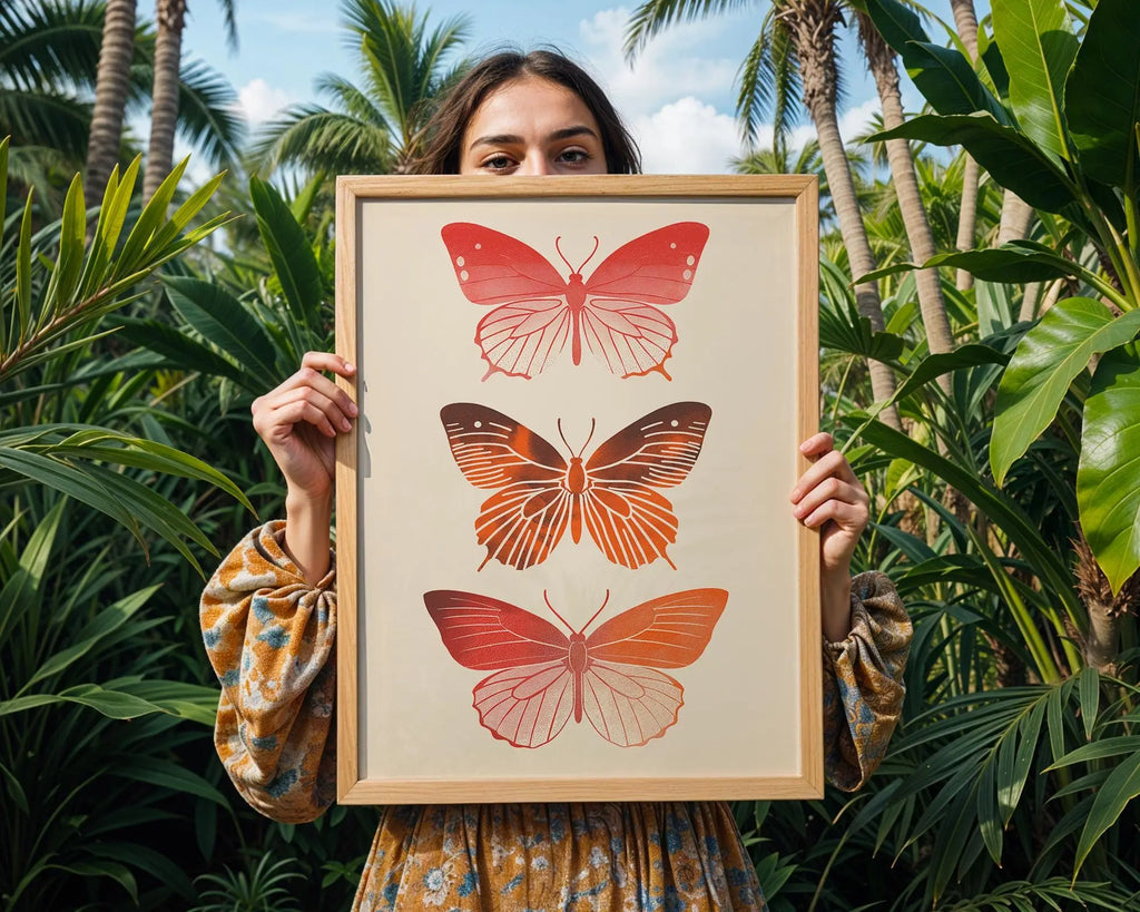 Red Butterflies Wall Art Print | Modern Insect Illustration wall art print, modern home decor, unframed artwork by Nomad & Nest