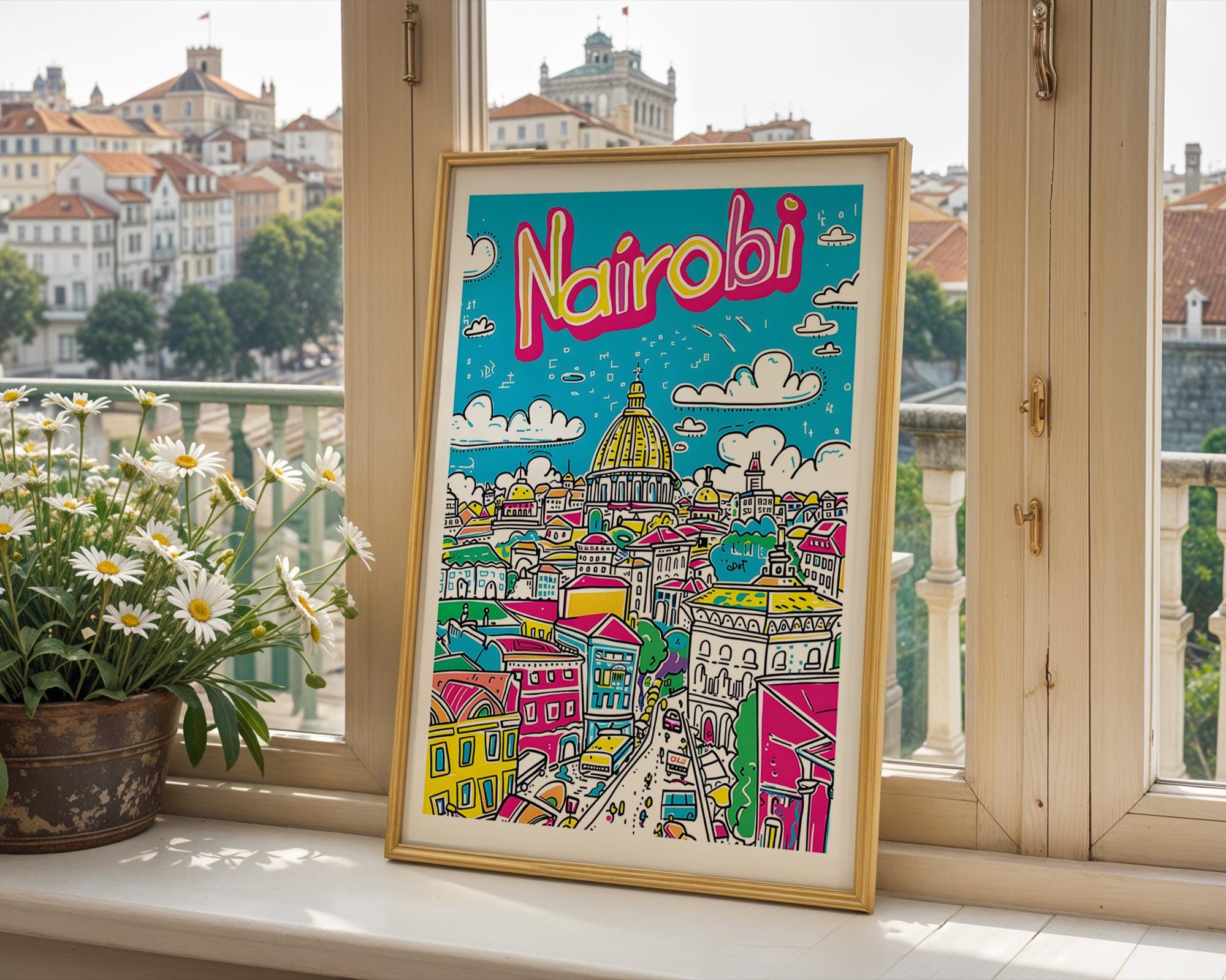 Colorful Nairobi Kenya Art Print | African City Skyline Poster wall art print, modern home decor, unframed artwork by Nomad & Nest