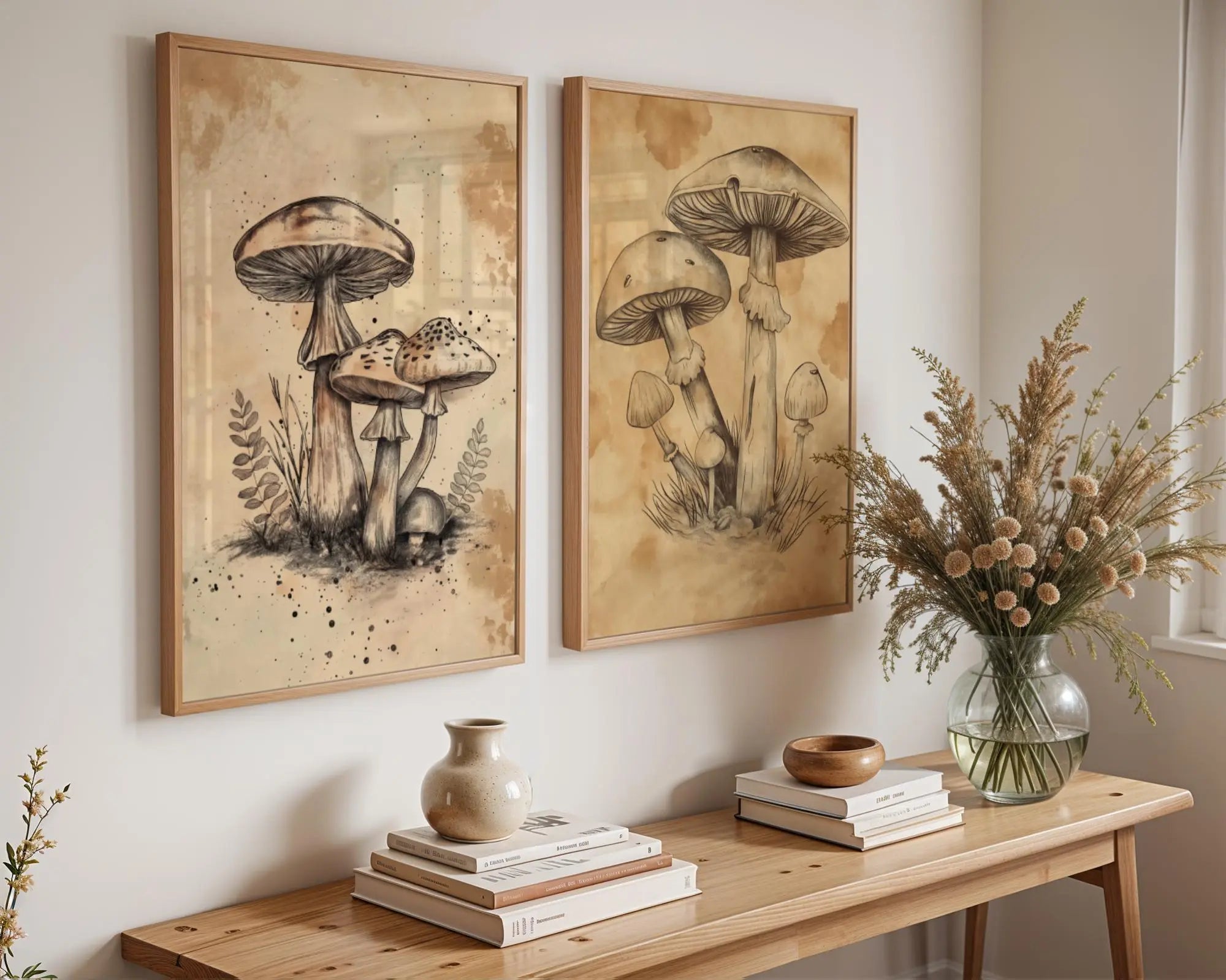 Mushroom Wall Art Prints (Set of 2) | Vintage Botanical Illustration wall art print, modern home decor, unframed artwork by Nomad & Nest