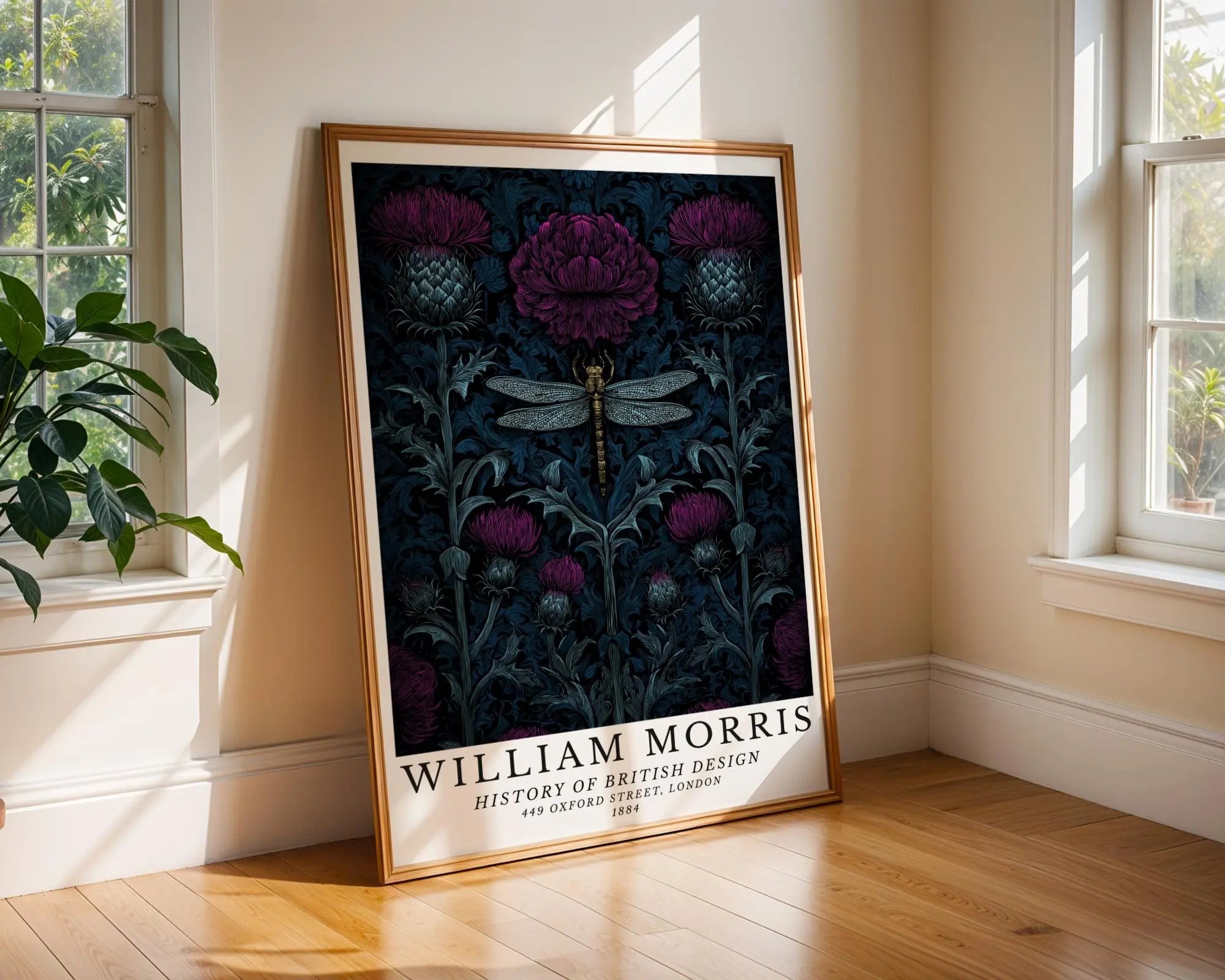 William Morris Print Dragonfly & Thistle Art  | Gothic Botanical Poster wall art print, modern home decor, unframed artwork by Nomad & Nest