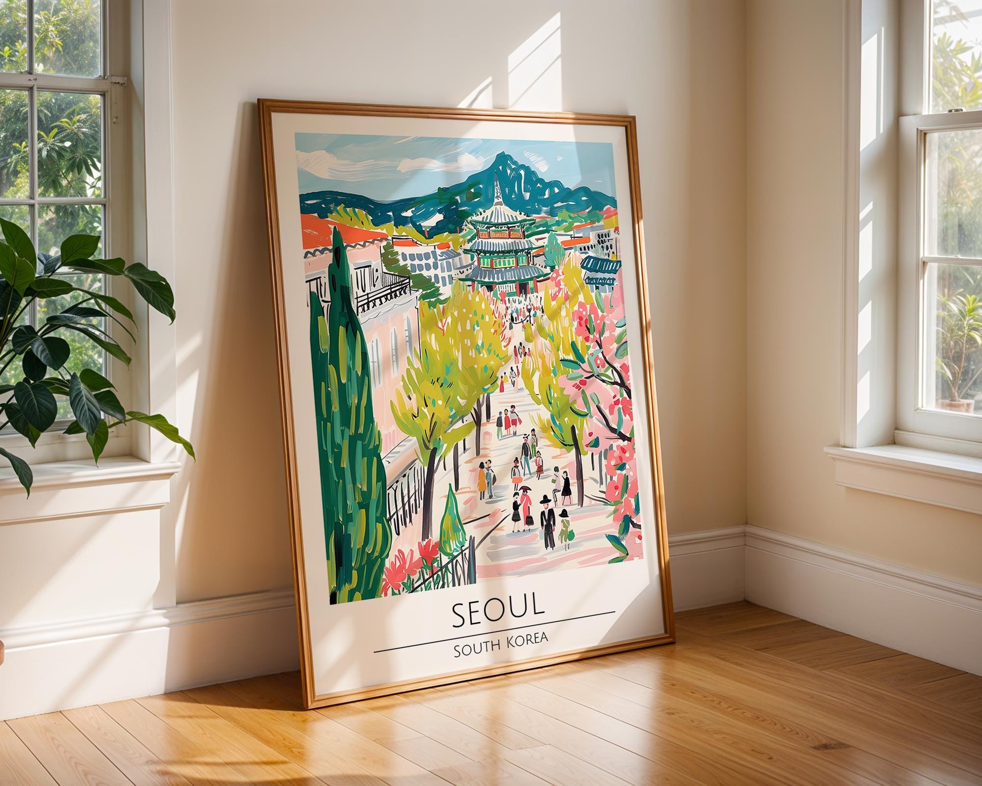 Seoul Cherry Blossom Art Print | South Korea Travel Poster wall art print, modern home decor, unframed artwork by Nomad & Nest