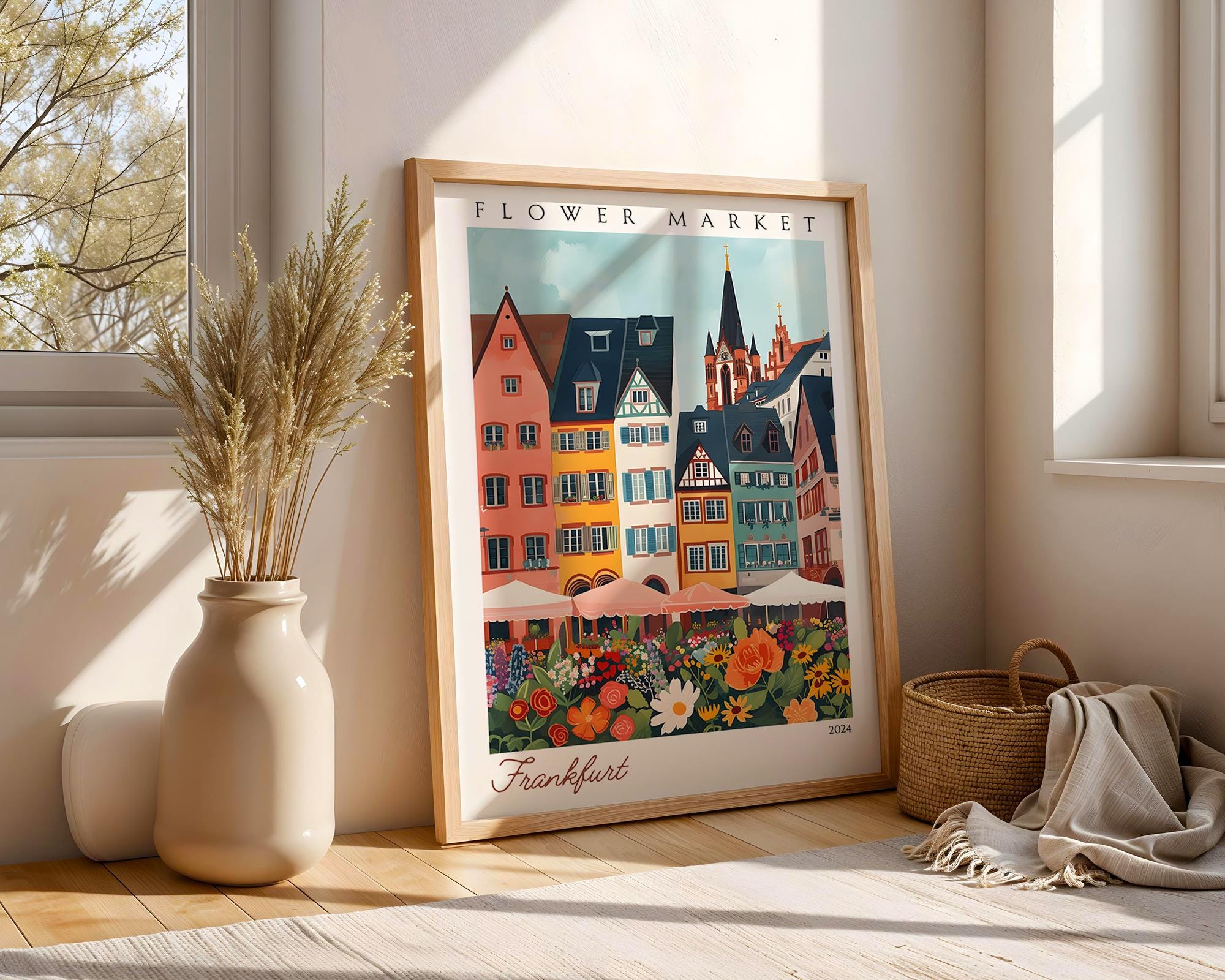 Frankfurt Flower Market Print | Vintage German Travel Poster wall art print, modern home decor, unframed artwork by Nomad & Nest