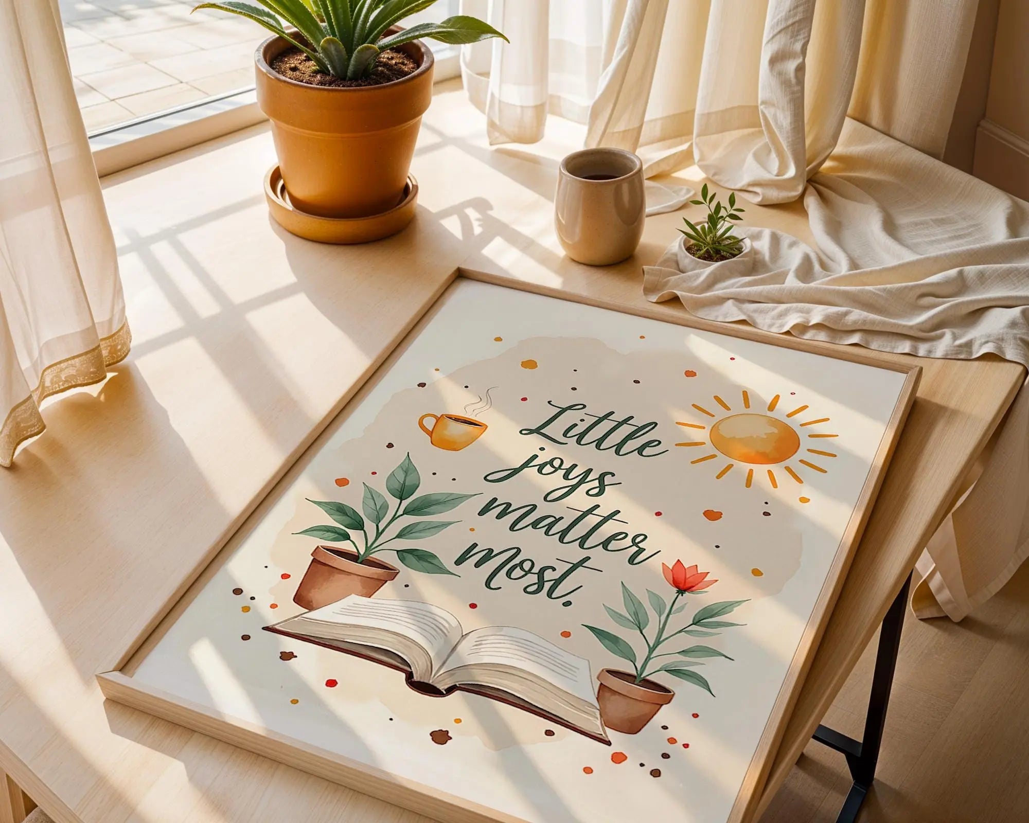 Positive Emotion | Little Joys Matter Most | Cozy Illustration Quote | Self Care Wall Art wall art print, modern home decor, unframed artwork by Nomad & Nest