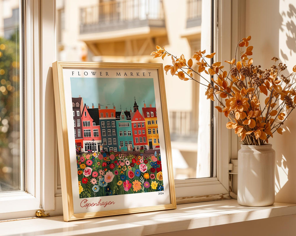 Copenhagen Flower Market Print | Vintage Danish Travel Poster wall art print, modern home decor, unframed artwork by Nomad & Nest