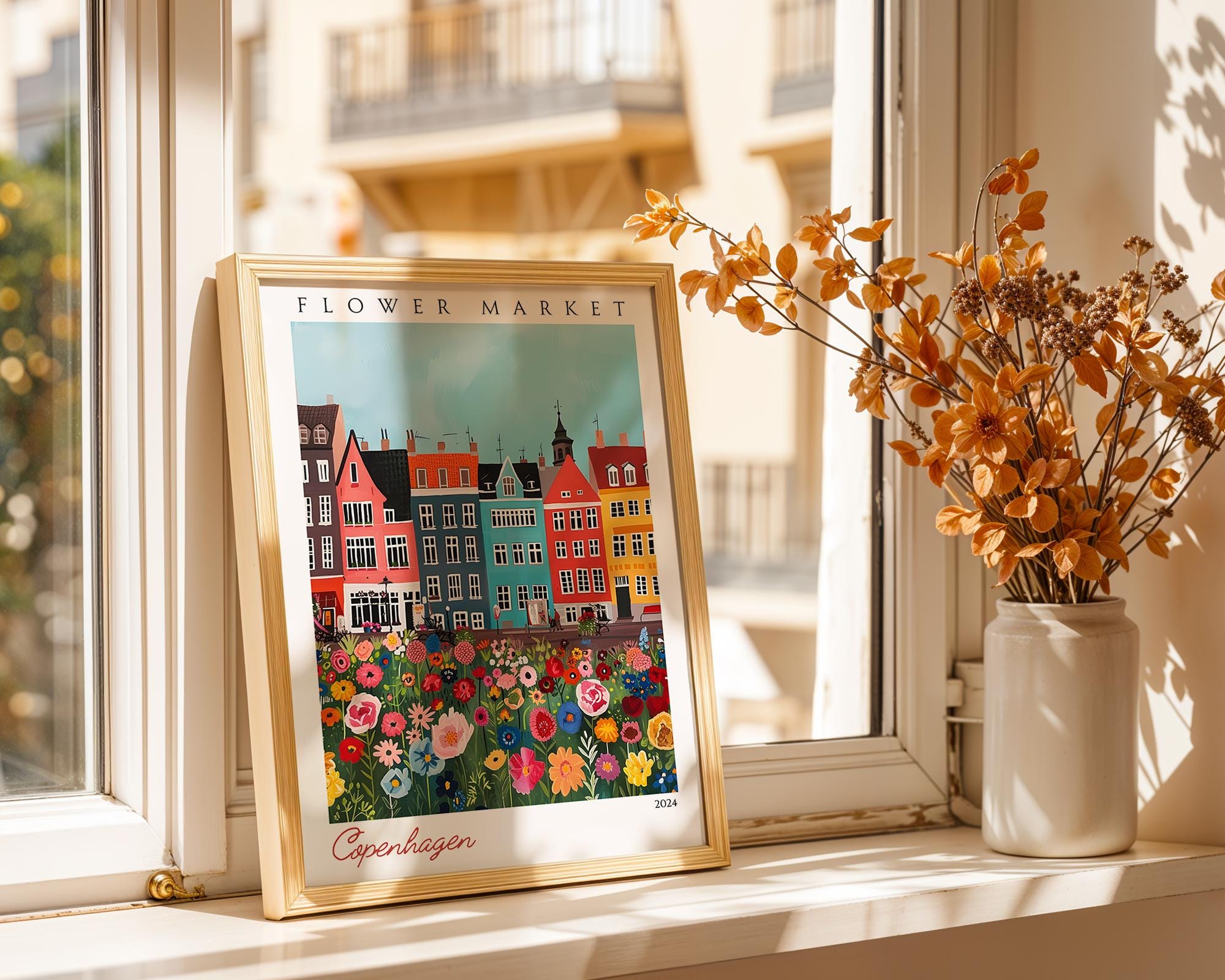 Copenhagen Flower Market Print | Vintage Danish Travel Poster wall art print, modern home decor, unframed artwork by Nomad & Nest
