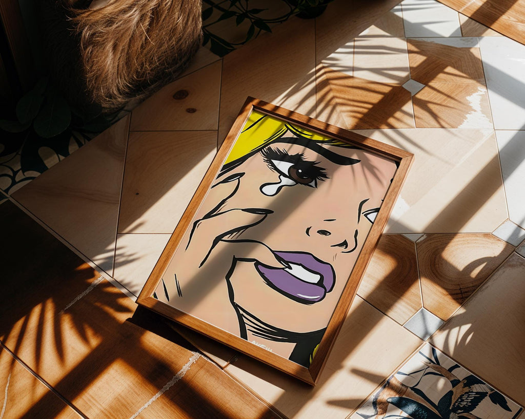 Modern Pop Art | Crying Woman  Print | Vintage Comic Book Style wall art print, modern home decor, unframed artwork by Nomad & Nest