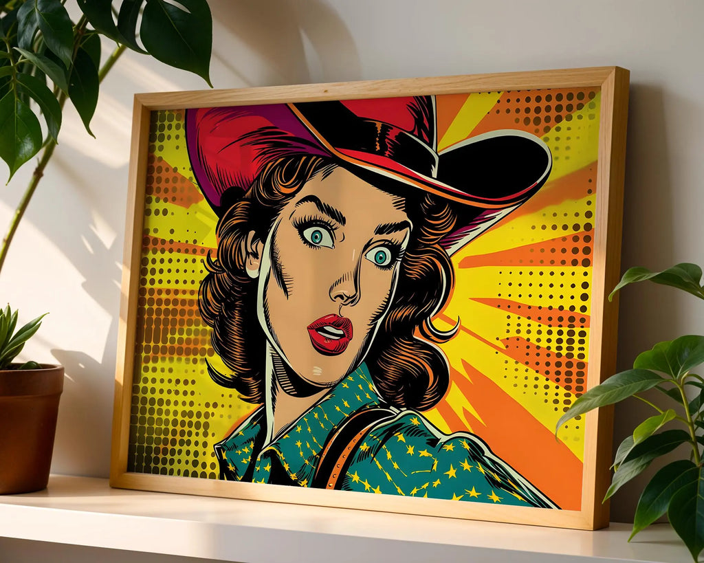 Modern Pop Art | Cowgirl Print, Retro Comic Book Style, Colorful Western wall art print, modern home decor, unframed artwork by Nomad & Nest