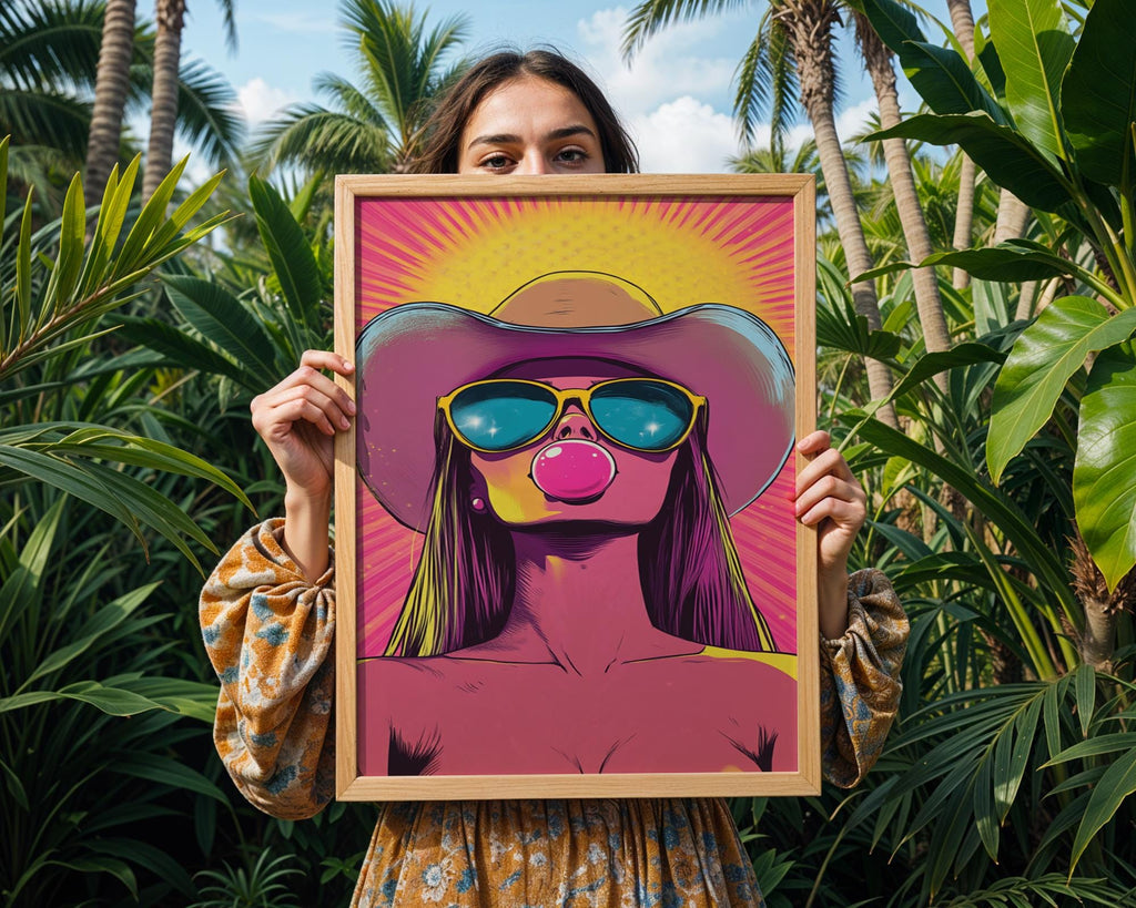 Pop Art Cowgirl Print | Hot Pink Bubble Gum Poster wall art print, modern home decor, unframed artwork by Nomad & Nest