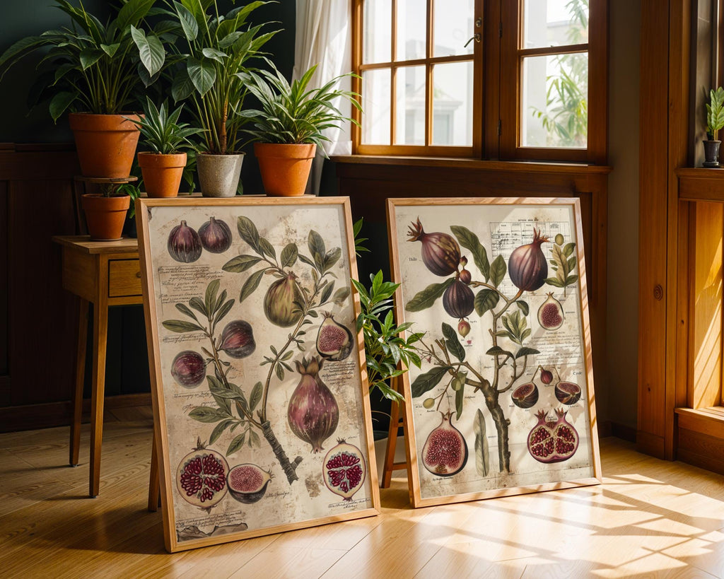 Vintage Fruit Print Set | Fig and Pomegranate Botanical Art wall art print, modern home decor, unframed artwork by Nomad & Nest