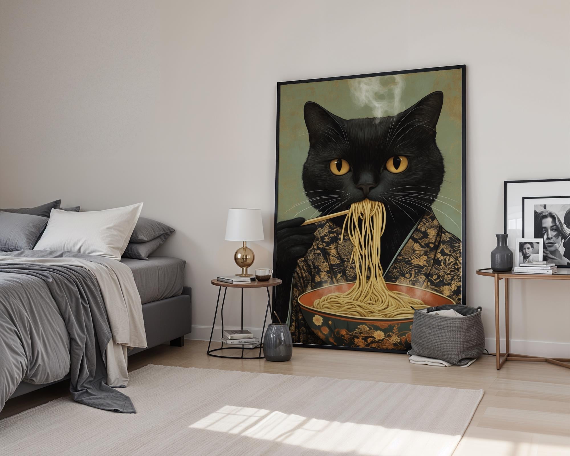 Japanese Poster | Ramen Cat Art Print – Funny  Kimono wall art print, modern home decor, unframed artwork by Nomad & Nest