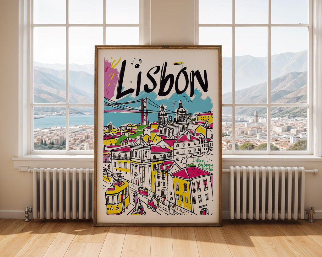 Lisbon Travel Poster | Colorful Cityscape Illustration Art Print wall art print, modern home decor, unframed artwork by Nomad & Nest