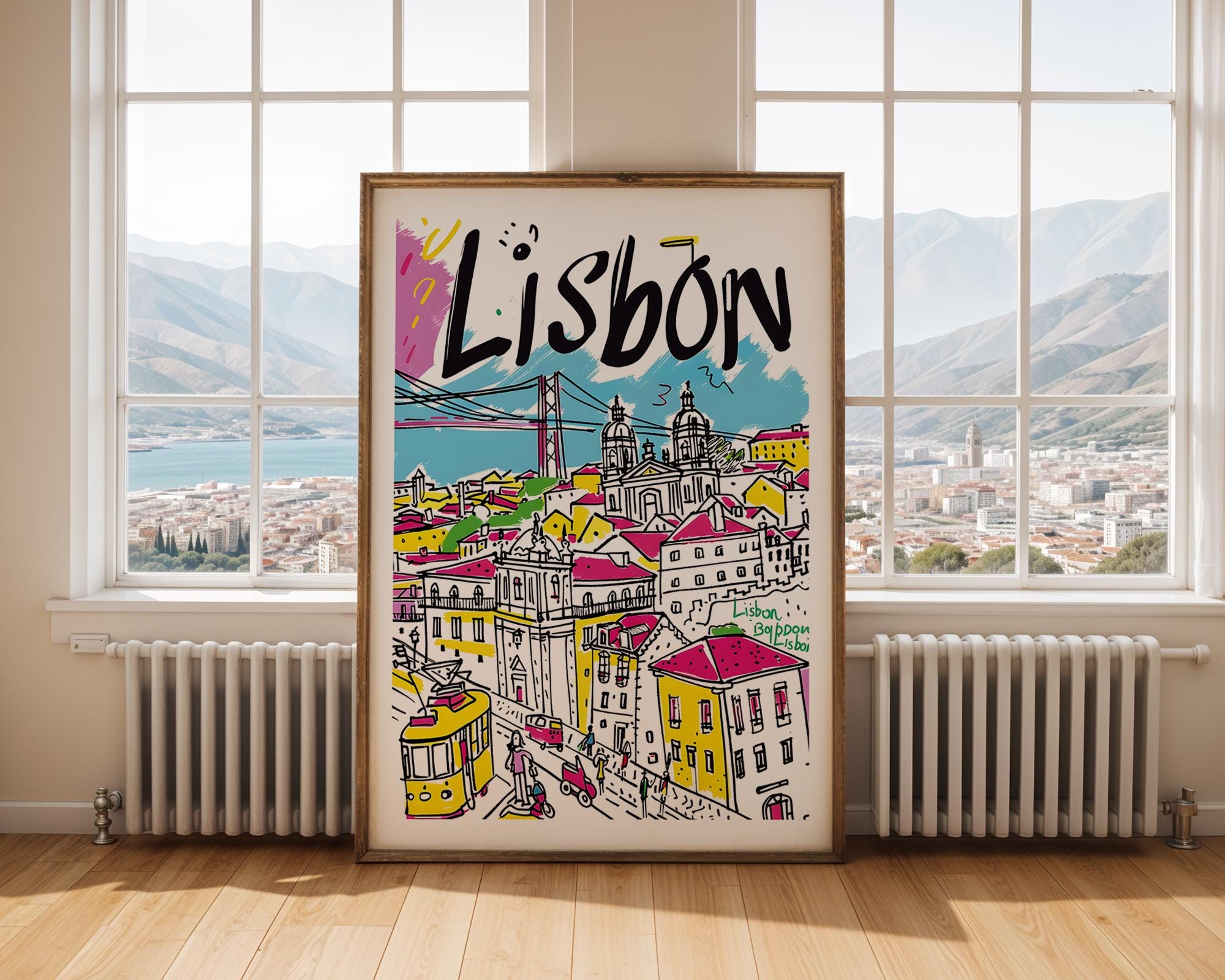 Lisbon Travel Poster | Colorful Cityscape Illustration Art Print wall art print, modern home decor, unframed artwork by Nomad & Nest