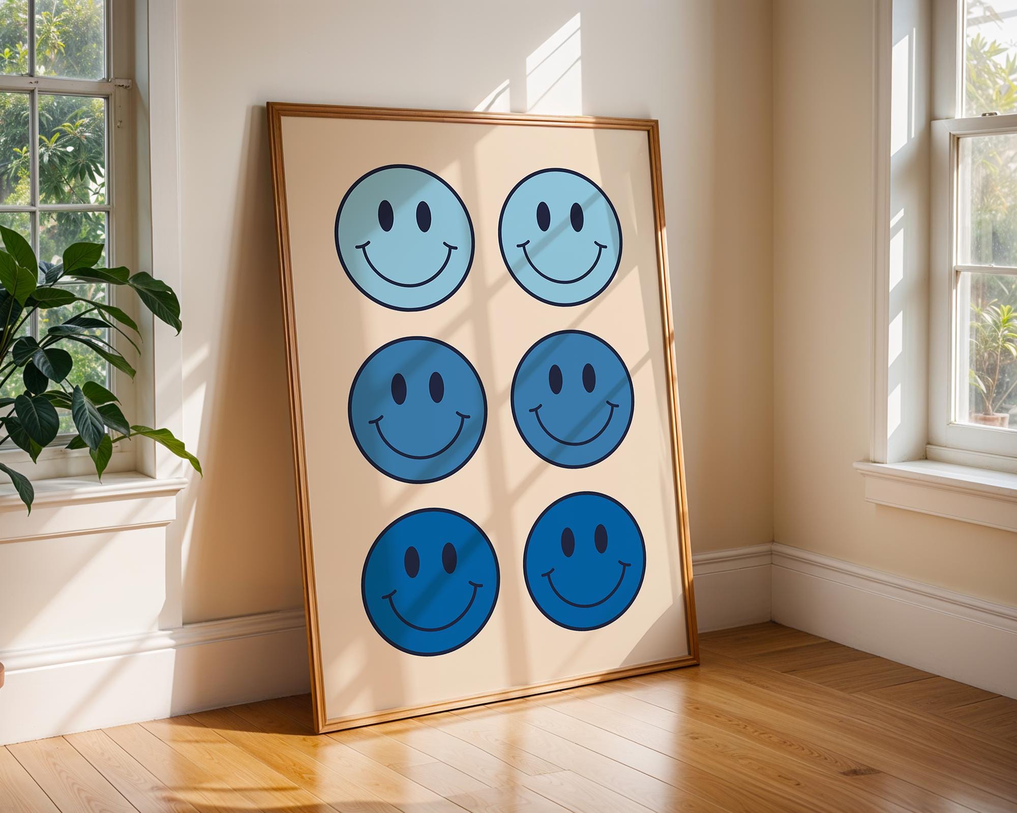 Blue Smiley Face Print | Retro Pop Art Decor wall art print, modern home decor, unframed artwork by Nomad & Nest