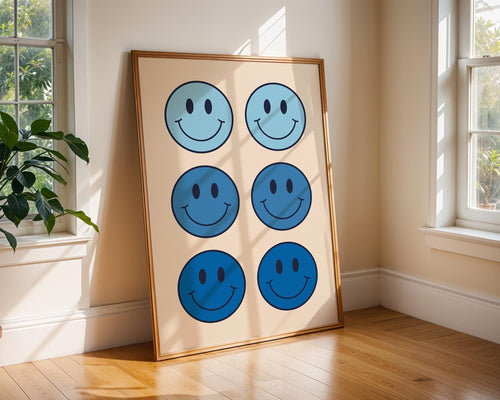 Blue Smiley Face Print | Retro Pop Art Decor wall art print, modern home decor, unframed artwork by Nomad & Nest