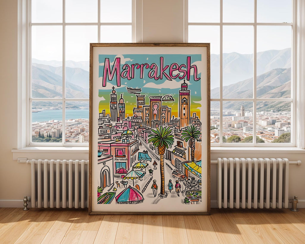 Marrakesh Travel Poster | Colorful Morocco Cityscape Wall Art wall art print, modern home decor, unframed artwork by Nomad & Nest