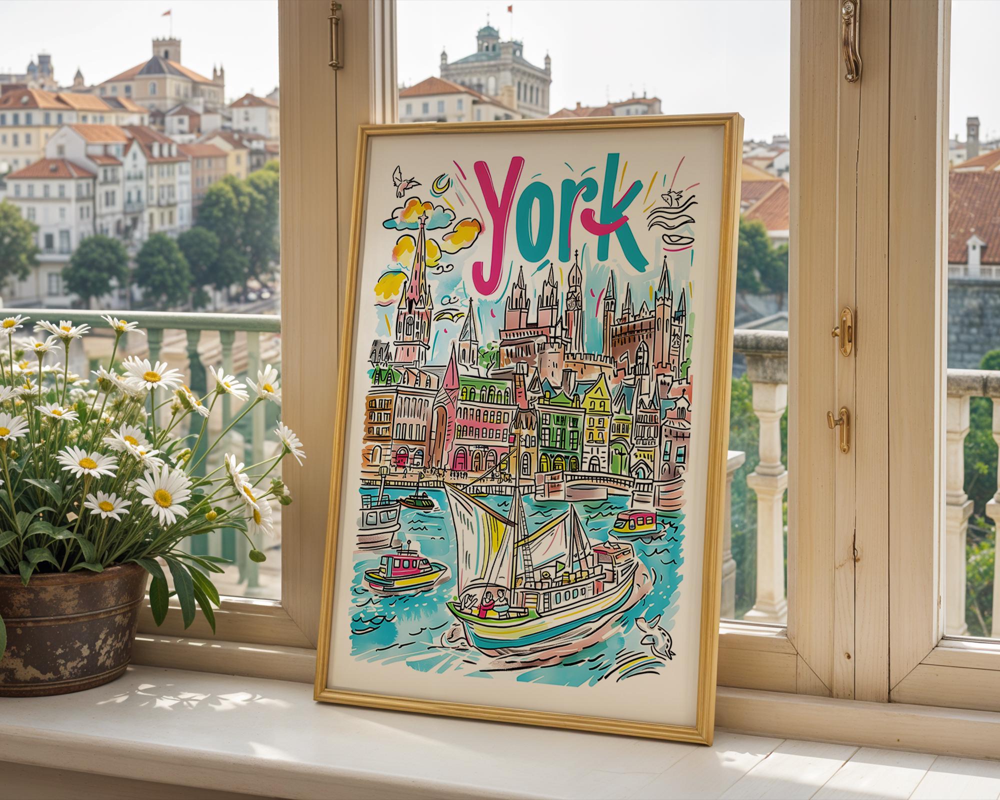 York England Cityscape Print | Colorful UK Travel Poster wall art print, modern home decor, unframed artwork by Nomad & Nest