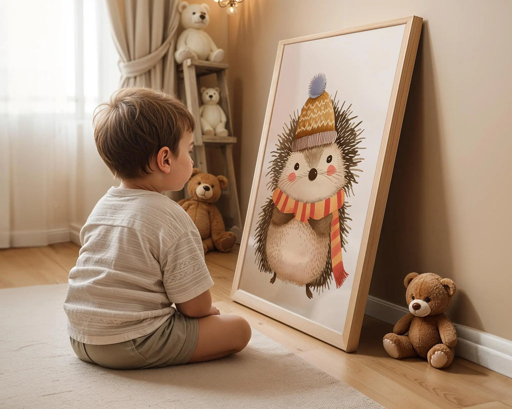Playroom Ideas | Hedgehog Nursery Wall Art | Autumn Woodland Animal Print wall art print, modern home decor, unframed artwork by Nomad & Nest